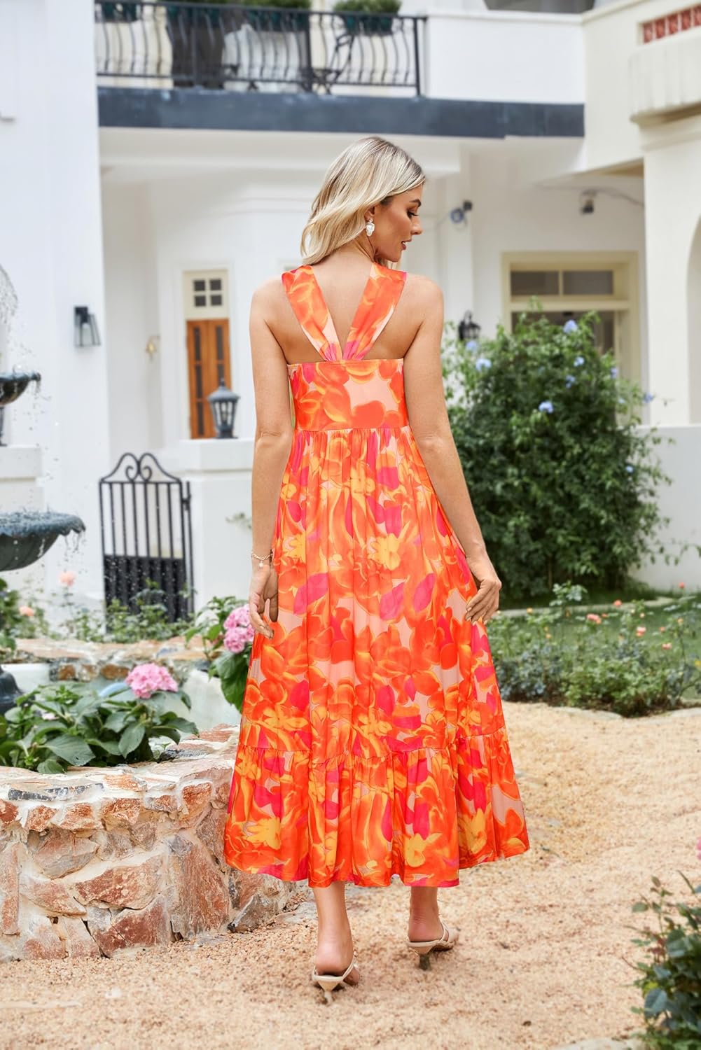 GRACE KARIN 2025 Women's Criss Cross Halterneck Sleeveless Summer Floral Print Flowy A Line Maxi Dress - Image 2