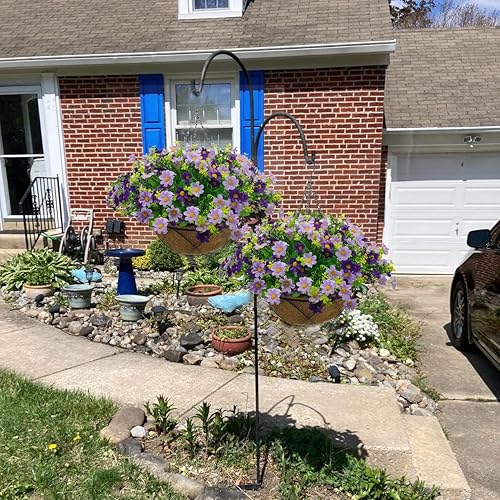 Miniatura 5 de Flores colgantes artificiales con cesta, flores de margaritas falsas en cestas colgantes forradas de coco de 12 pulgadas para la decoración de