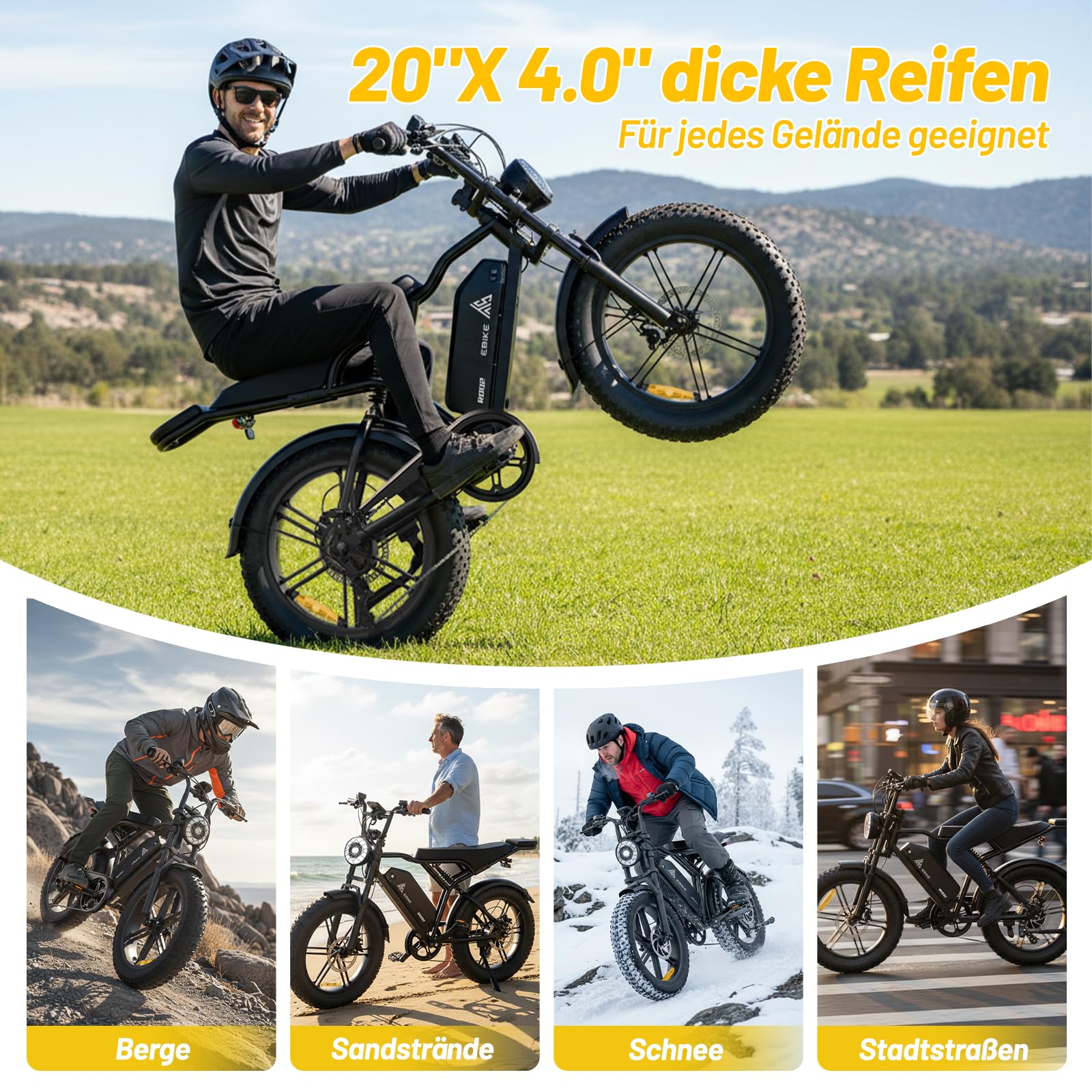 TST E Bikes Fatbike 20 * 4.0 Zoll Elektrofahrrad Herren Damen 48V 15Ah Akku