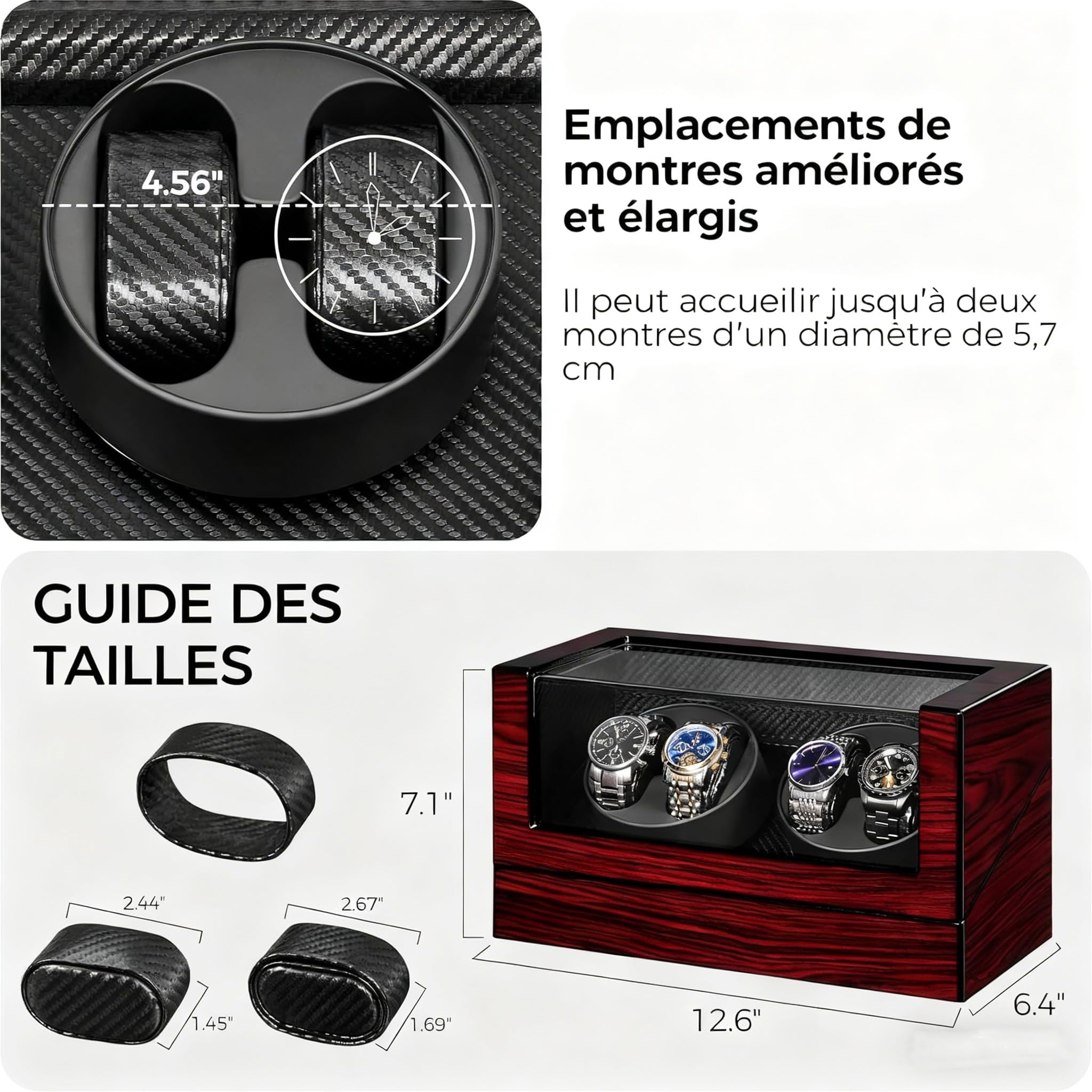 ANWBROAD Remontoir Montre Automatique, Boîte Remontoir pour Montres Automatiques avec éclairage LED,Boite Montre Automatique,Supersilencieux Luxueux Watch Winder LED Légère,4 Modes de Rotation,JWW011Y
