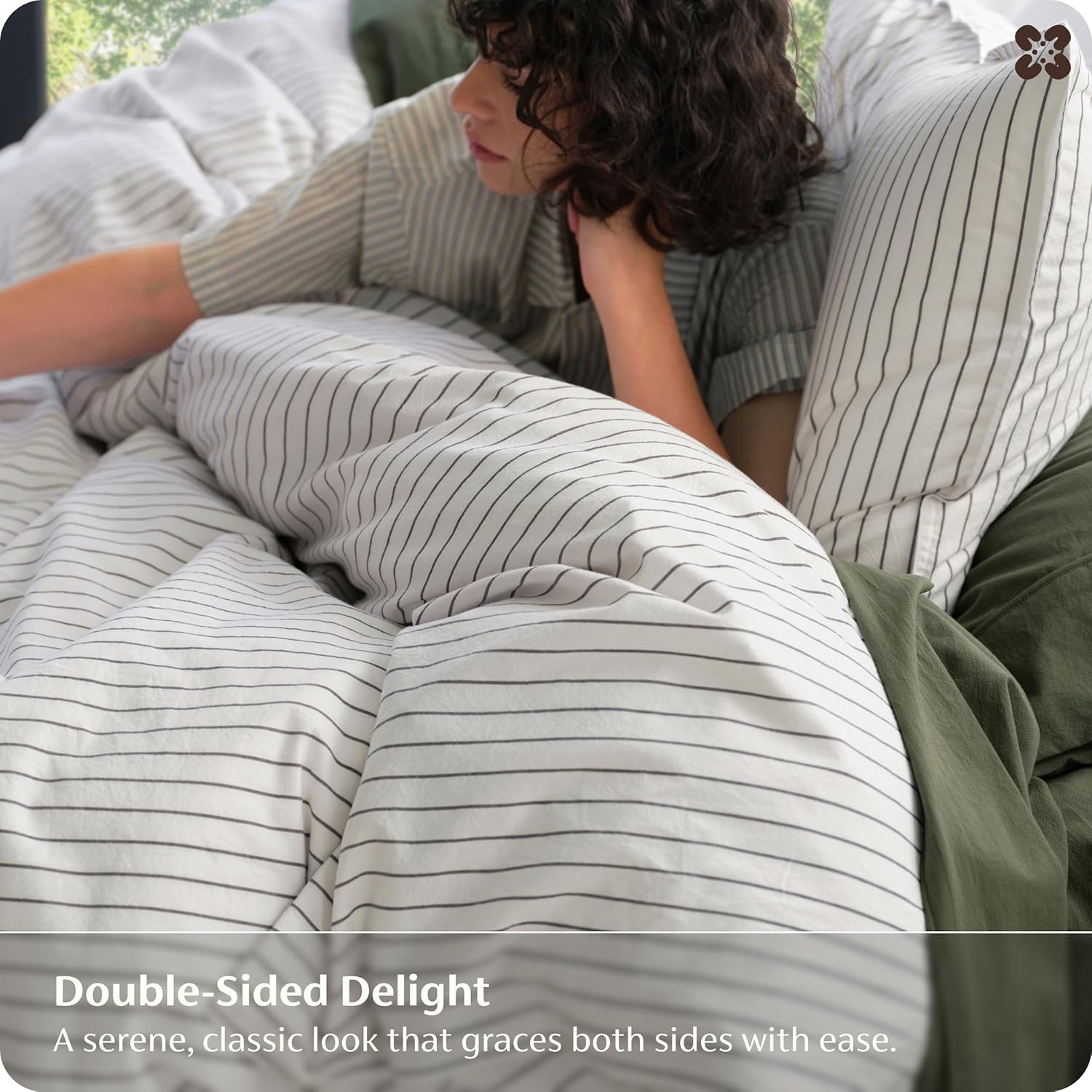 Bedsure Striped Duvet Cover Queen, 100% Washed Cotton Duvet Cover Linen‑Like, PureWoven with Reversible Yarn‑Dyed Design & Double‑Stitch Craft, 3-Piece with Zipper Closure, Stripes White, 90"x90"