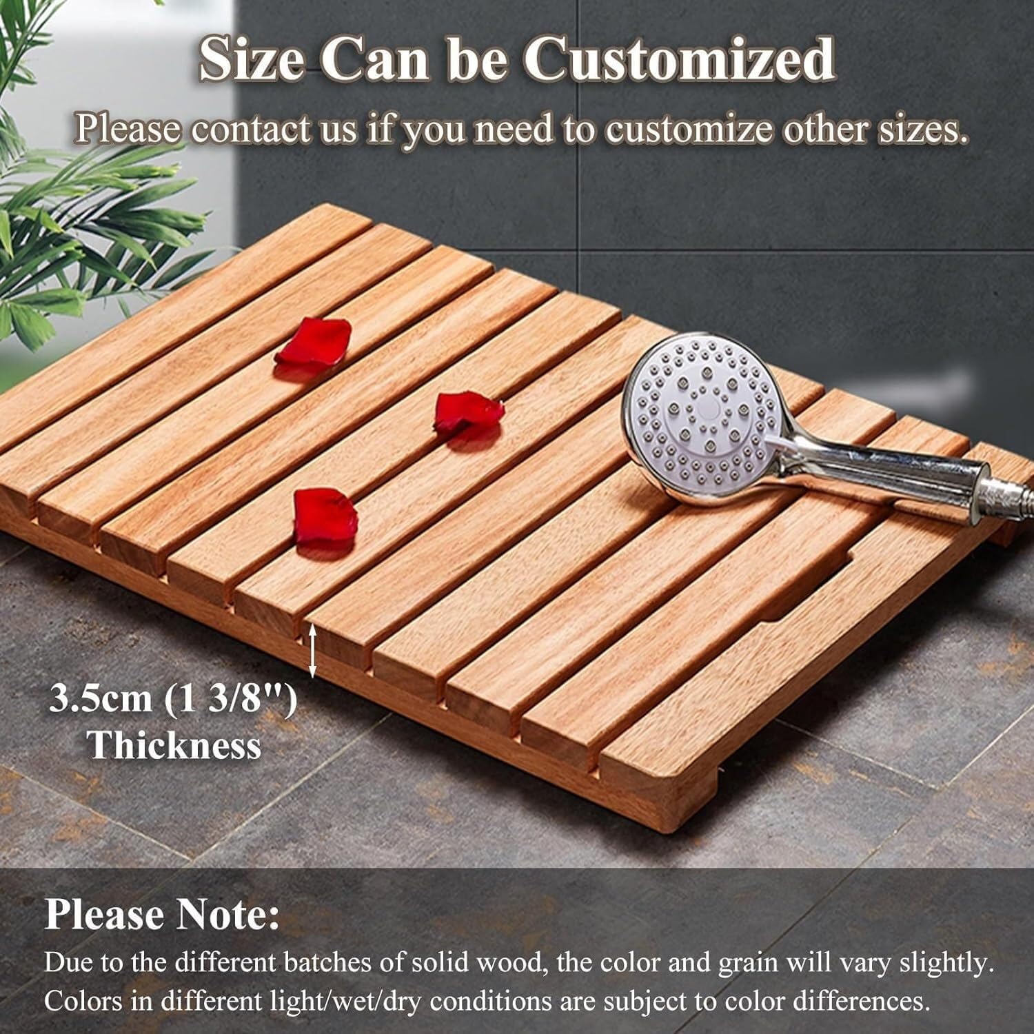 Suixtil ソリッドウッドシャワーフロアマット中央に排水穴付き、滑り止め高級バスマット、竹マットドアフレーム、サウナ、スパ、ガー