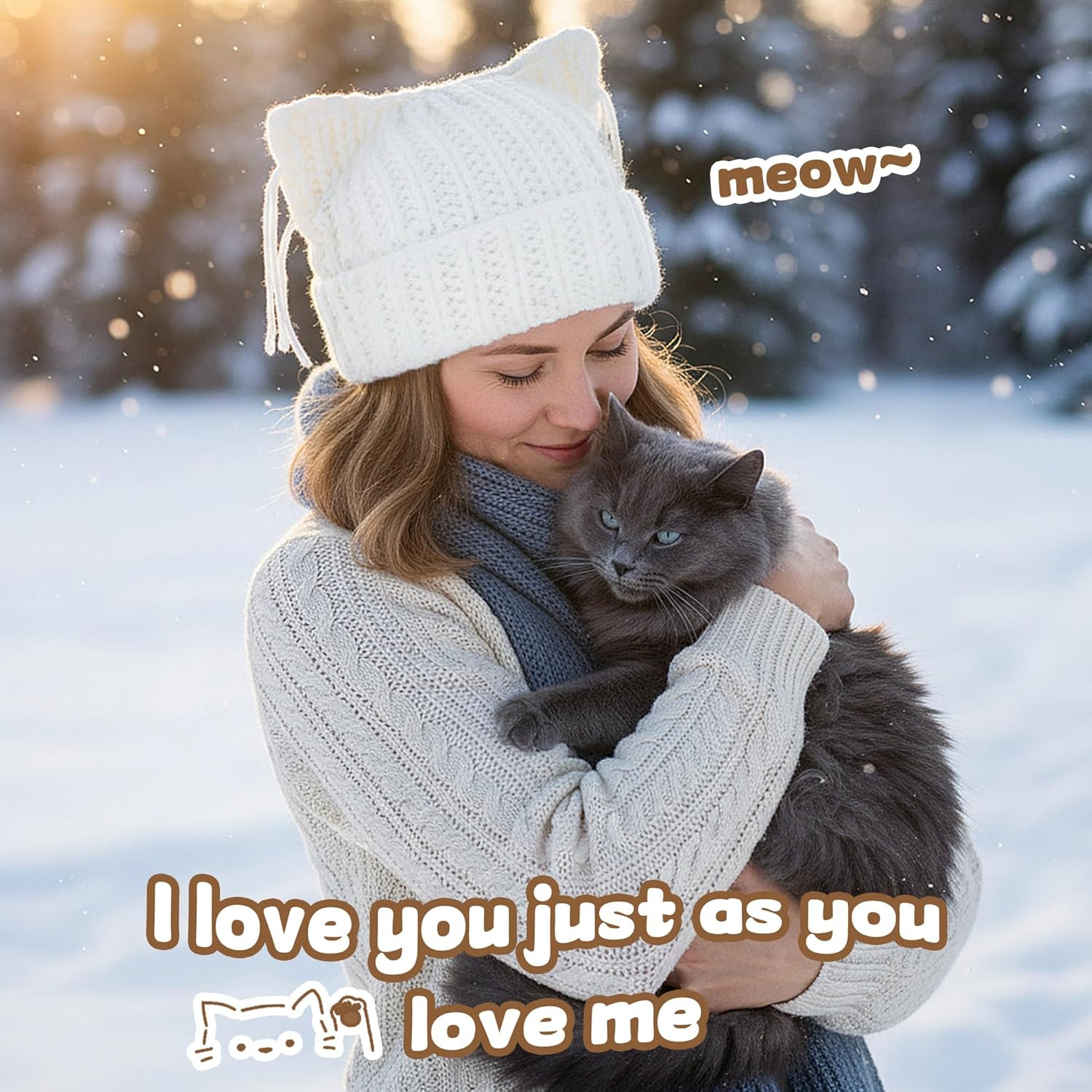 Babalet Cat Ear Beanie for Women Warm Winter Cap Chunky Knit Crochet Hat Slouchy Fox Hat Women Winter Trendy Headwear - Image 5