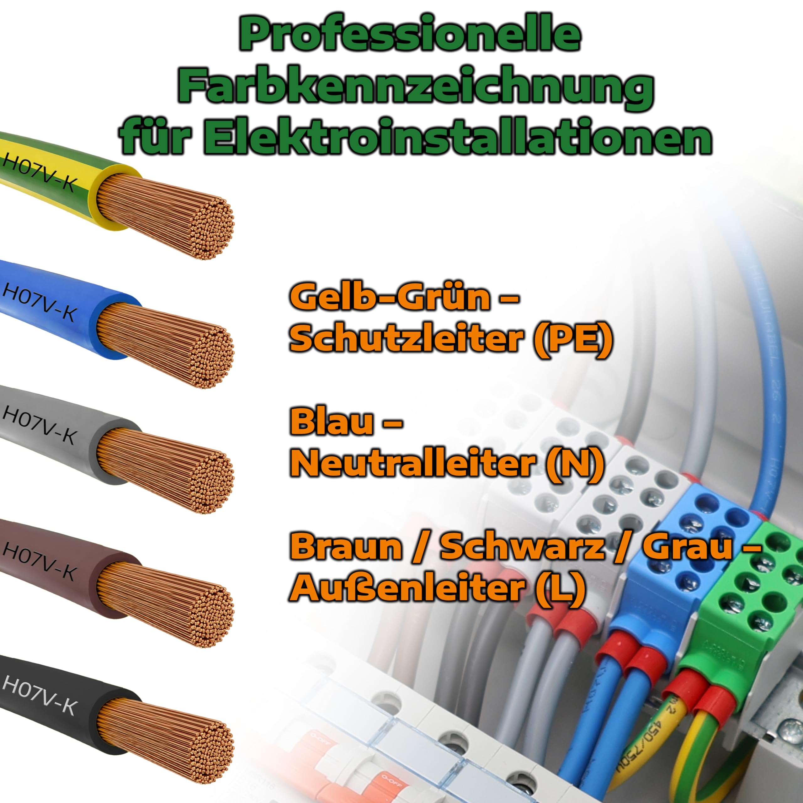 Zestaw okablowania 4 mm² H07V-K przewód żyłowy elastyczny zestaw 5 x 10 m wraz z 100 tulejkami kablowymi przewód okablowania idealny do licznika, przewodów uziemiających i mostów okablowania