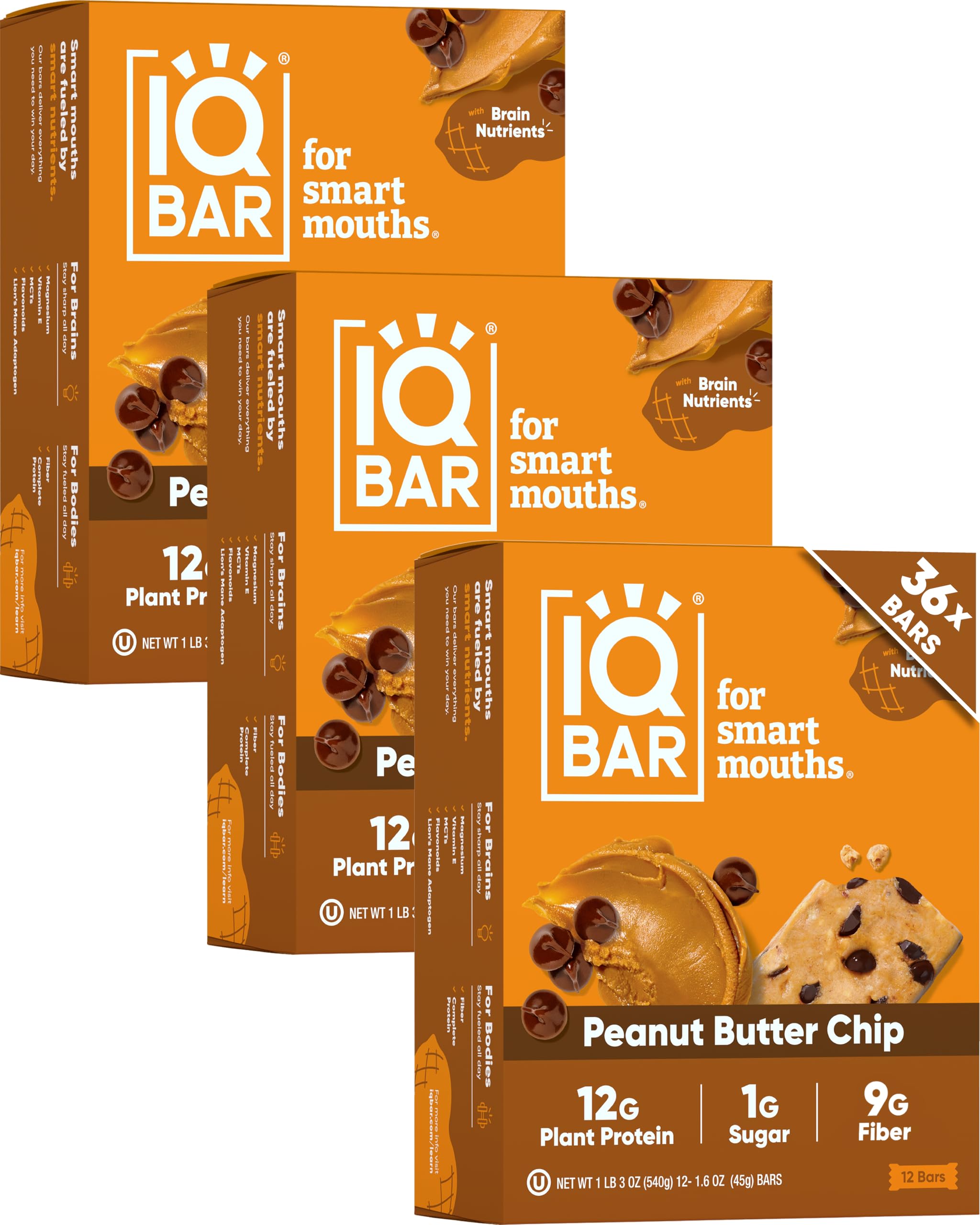 Brain and Body Plant Protein Bars - Peanut Butter Chip - 36-Count - Keto, Vegan, Low Carb, High Fiber, Gluten Free, Dairy Free, Low Sugar Snack with Nutrients for Focus, Energy, Meal Replacement
