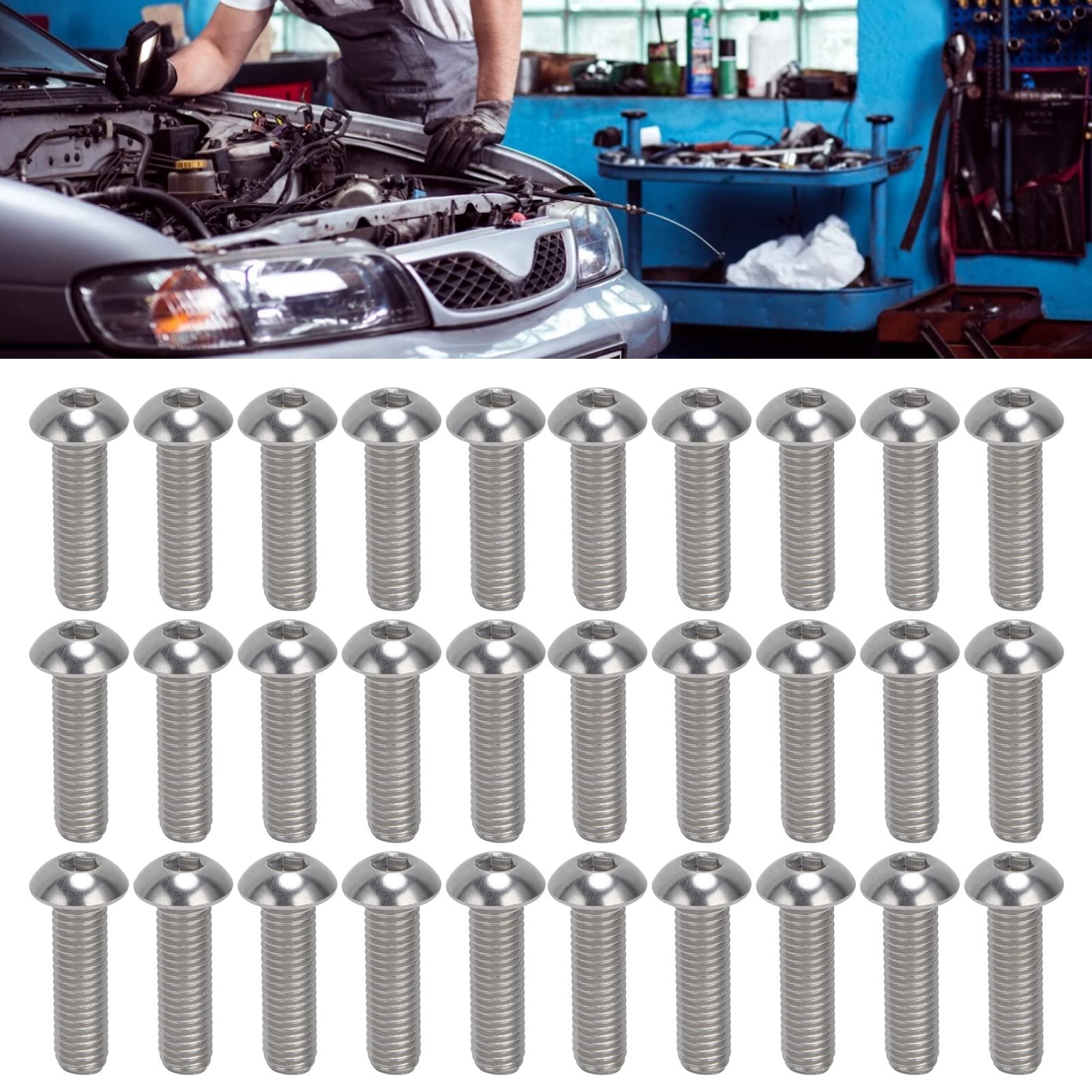 Juego de 30 tornillos de cabeza avellanada con ranura hexagonal, sujetadores de rosca gruesa A2 de acero inoxidable M10x1.5, tornillos estándar ISO9730 para aplicaciones automotric (M10*35)