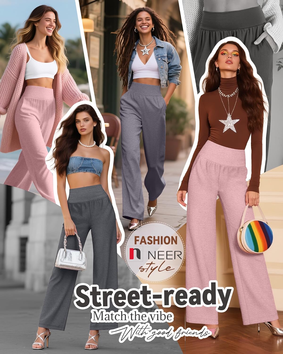 Neer 4 Pack Women's Wide Leg Yoga Pants High Waist Casual Sweatpants Loose Cozy Lounge Pajama Flowy Pants with Pockets - Image 2