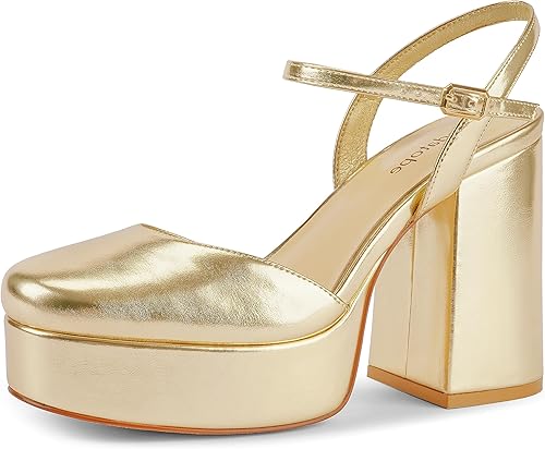 Modatope Tacones de plataforma para mujer, sandalias de plataforma para mujer, tacón grueso, puntera cerrada, correa al tobillo, zapatos de tacón