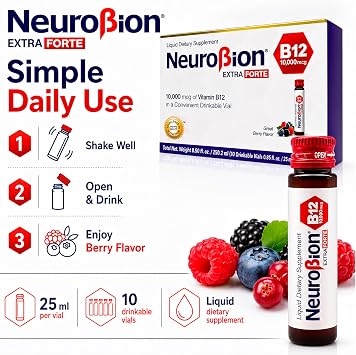 Neurobion Extra Forte B12 10,000 mcg Liquid Dietary Supplement - High Potency B Complex Drinkable Oral Vials for Extreme Energy Support Complex Easy Oral Drinkable10 Vials