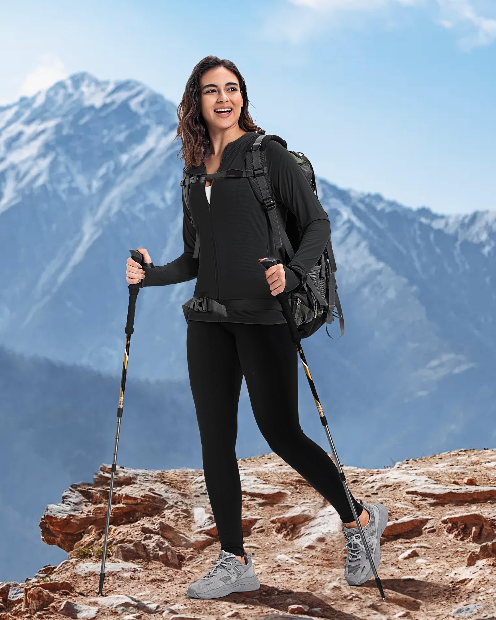 33,000ft Veste de course légère pour femme, veste de sport UPF 50+, sweat à capuche entièrement zippé, avec trou pour les pouces, veste de survêtement respirante avec 4 poches pour la course à pied