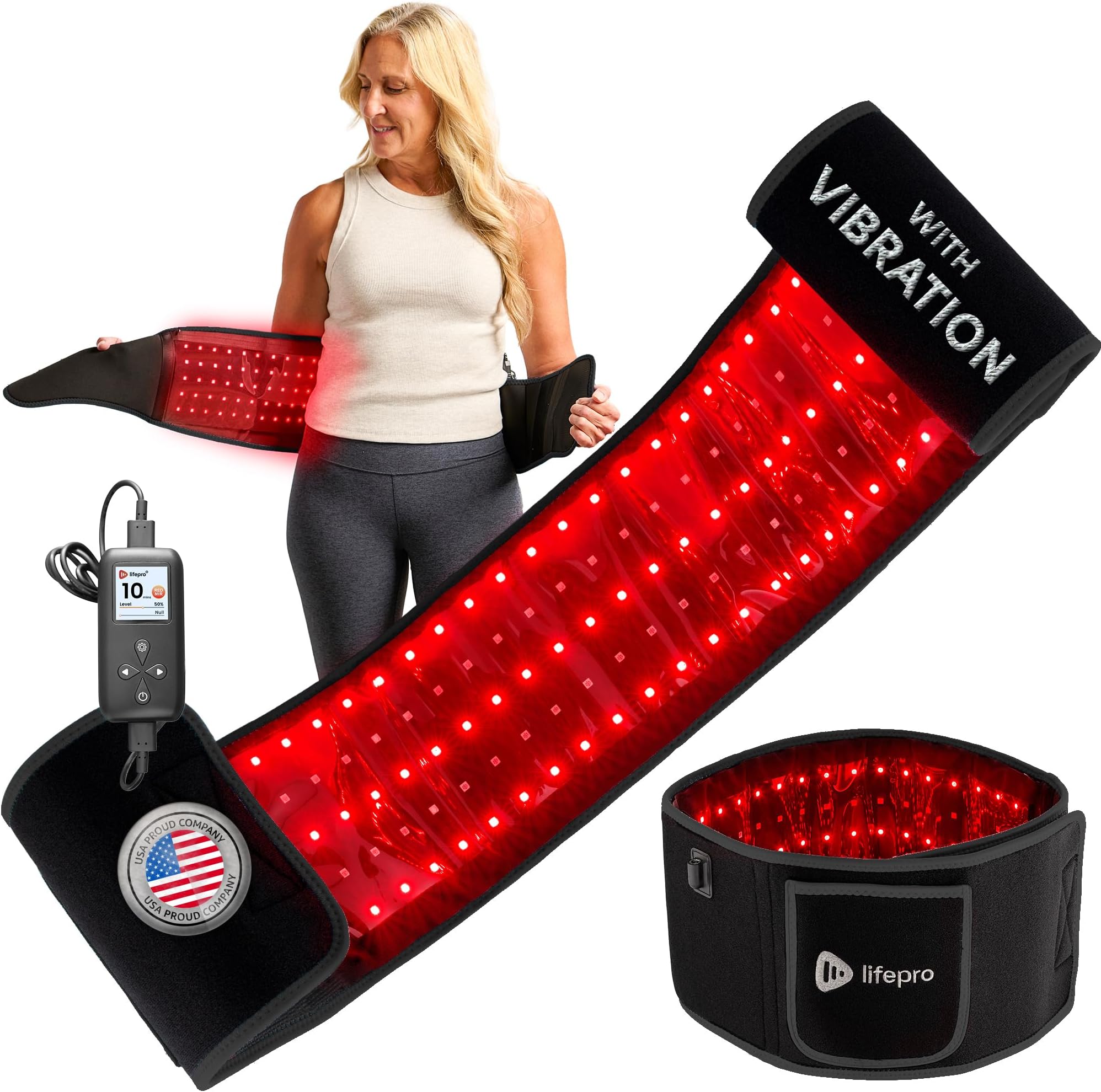 Lifepro Red Light Therapy Belt – Allevared Infrared Red Light Therapy for Body, Back Pain and Shoulder - 660nm & 850nm Near Infrared Heating Pad – Adjustable & Portable for Wellness & Relaxation