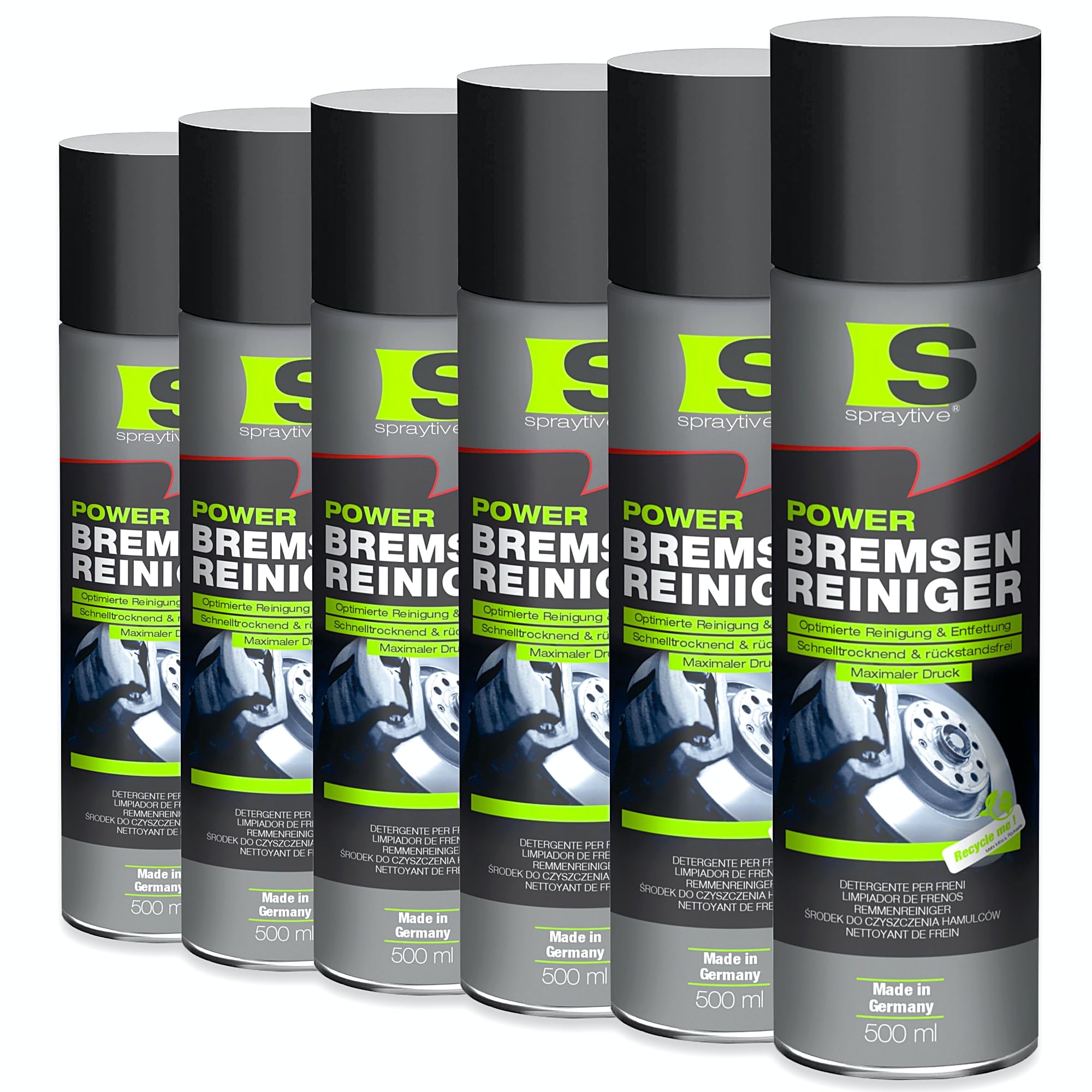 6 x 500ml Power Bremsenreiniger Spray - Detergente industriale e detergente a freddo altamente efficace: Rimuove sporco, olio, grasso, ruggine e liquido dei freni – Made in Germany