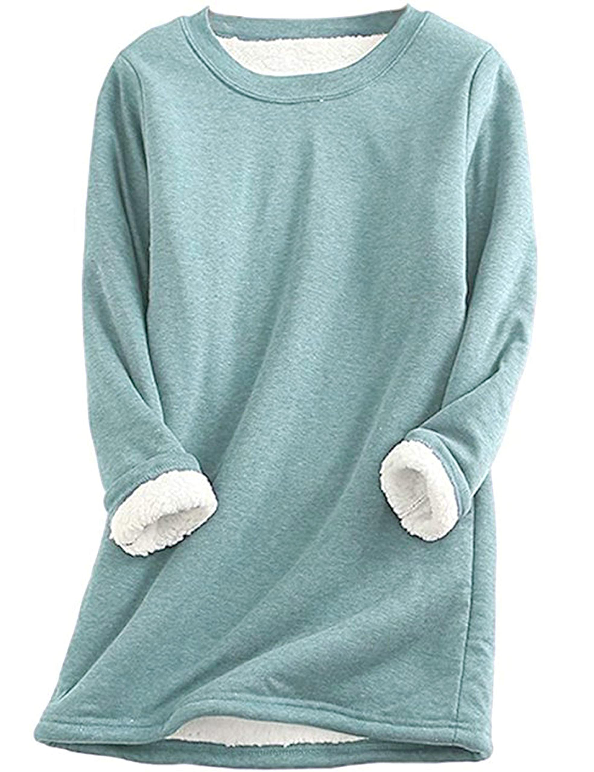 Yeokou Women Warm Sherpa Lined Fleece Crewneck Sport Sweatshirt Pullover Loungewear