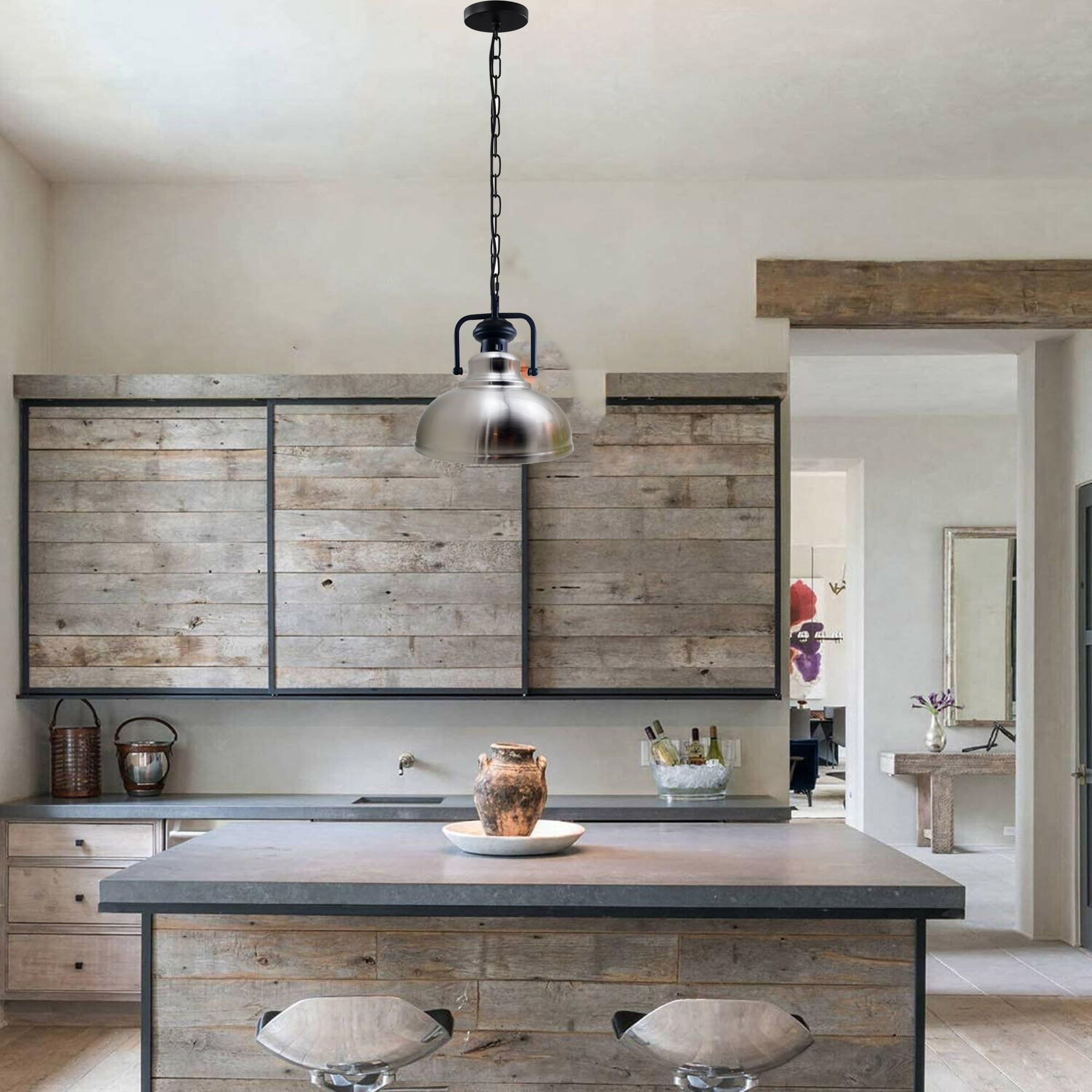 Industrial Satin Nikel Metal Ceiling Lamp Shade 29cm Retro Pendant Light Shade for E27 Fitting, Kitchen, Bedroom - Image 3