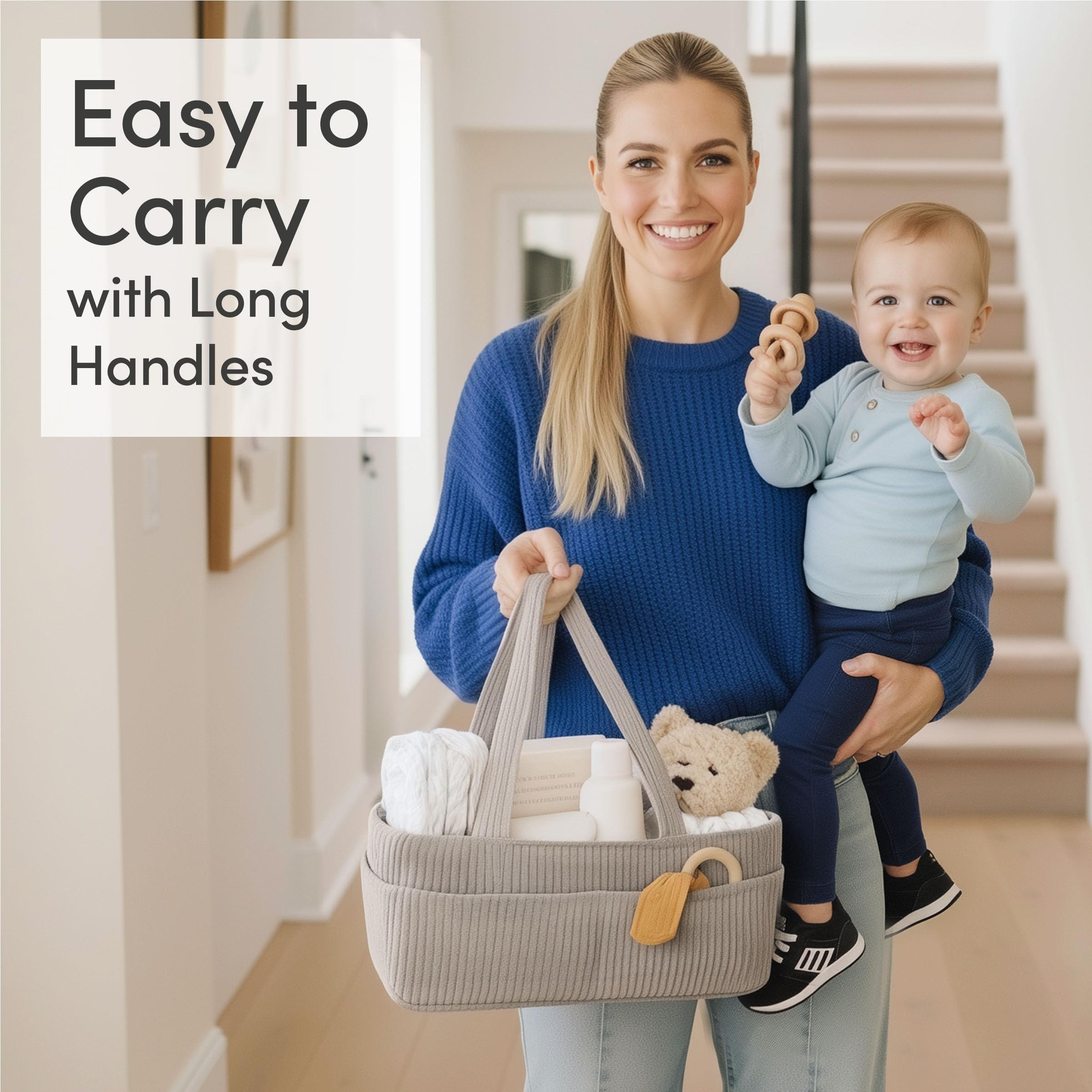 PUTSKA Organiseur de couches pour table à langer – Panier de rangement élégant pour chambre d'enfant, accessoires de nouveau-né, cadeaux de fête prénatale et accessoires indispensables pour garçon ou
