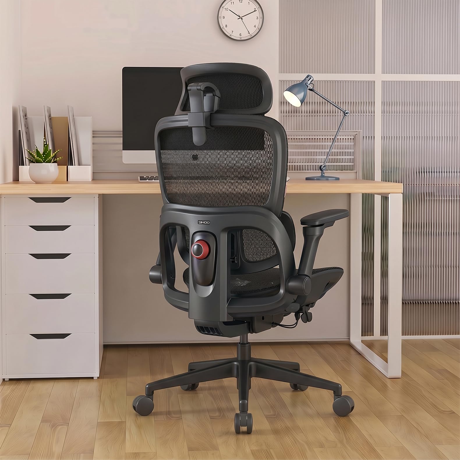 SIHOO B300 PRO Ergonomic Office Chair, High Back Mesh Computer Chair with Wide Headrest, 6D Flip-Up Rotatable Armrests, Adaptive Lumbar Support, 135° Reclining Home Office Desk Chair, Soft Black