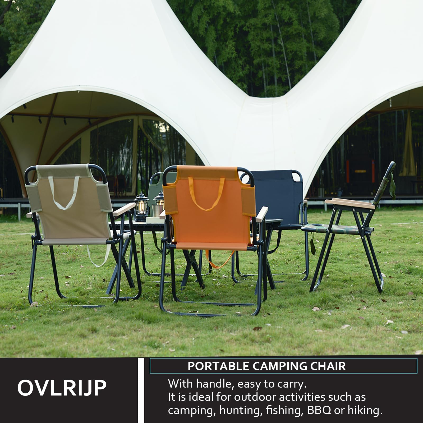 Chaise Camping Pliante, Fauteuil Pliant Camping avec Accoudoirs en Bois, Chaise de Peche pour Balcon, Pêche, Pique-Nique et Randonnée (Vert)