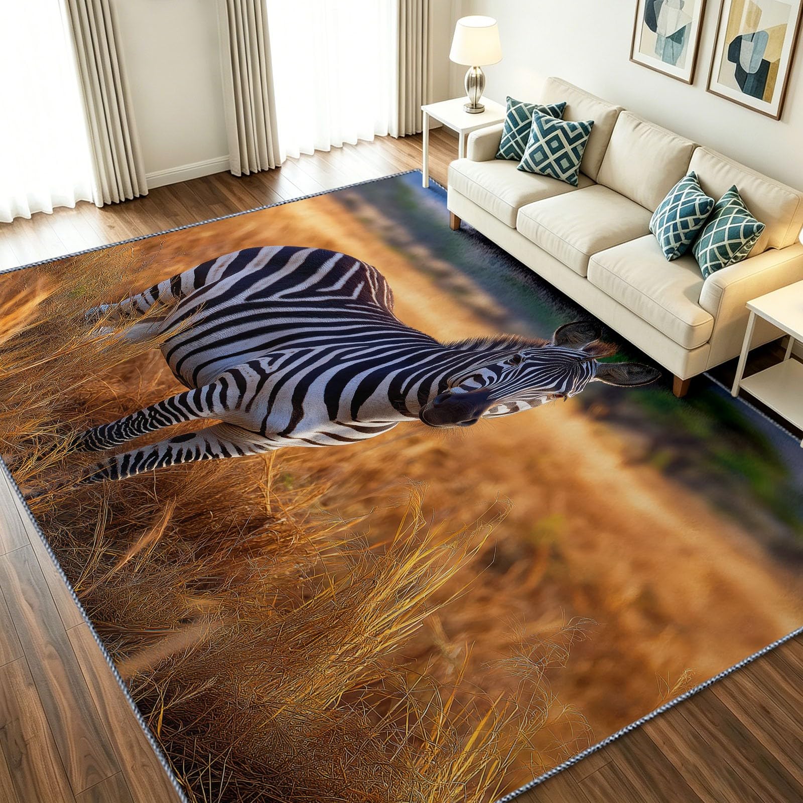 Alfombra de cebra 160x230 cm marrón de pelo corto lavable para salón