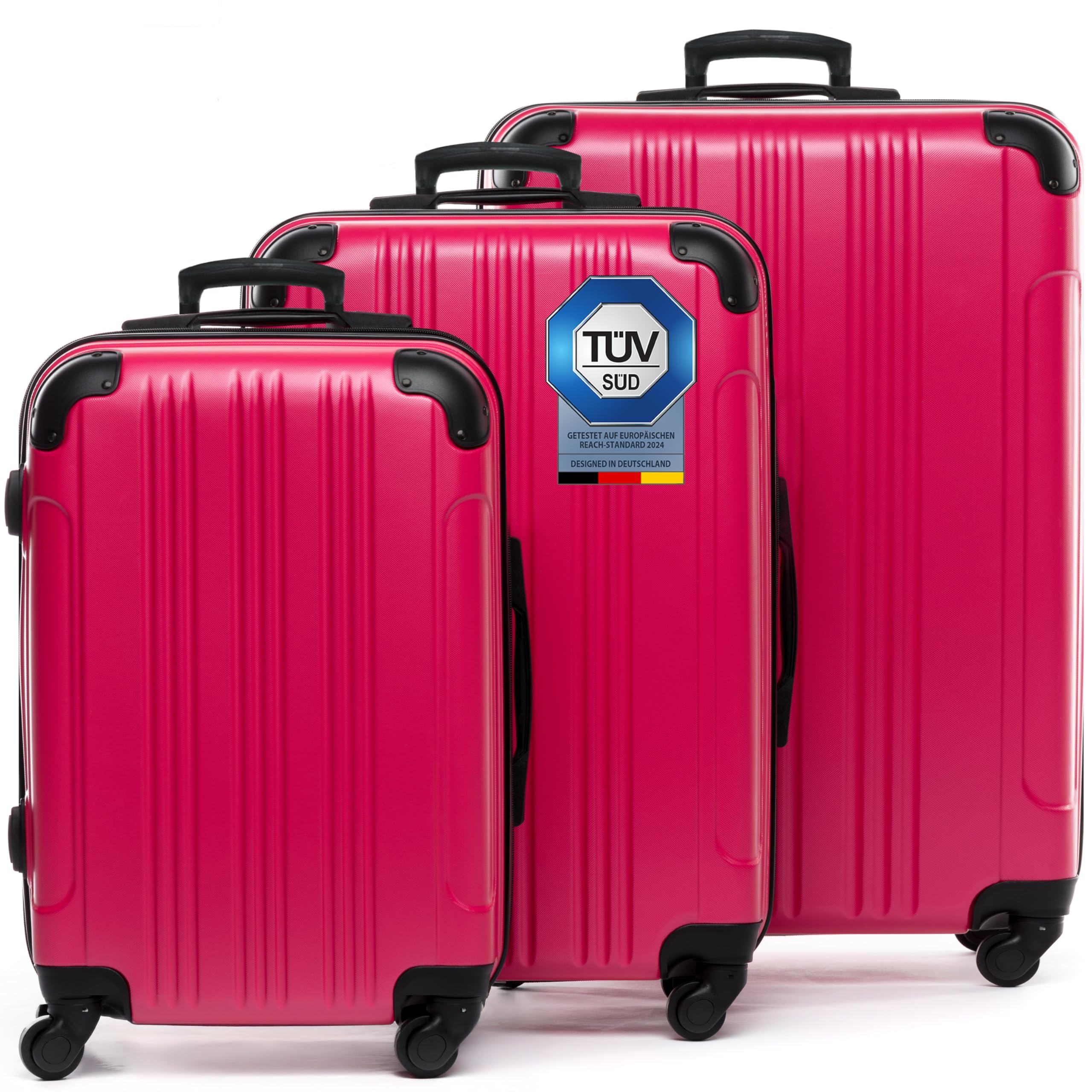 FERGÉ Kofferset 3 teilig Hartschale QUÉBEC Reisekoffer Trolley-Set (Handgepäck, L, XL) 3er Set Hartschalenkoffer Roll-Koffer 4 Rollen 100% ABS