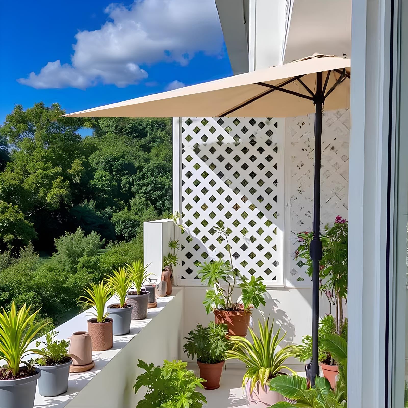Sonnenschirm Rechteckig 250 cm, Sonnenschirm Halbrund Mit Kurbel Balkonschirm UV-Schutz 80+, Gartenschirm Für Veranda, Terrassen, Höfe, Schwimmbäder(White)