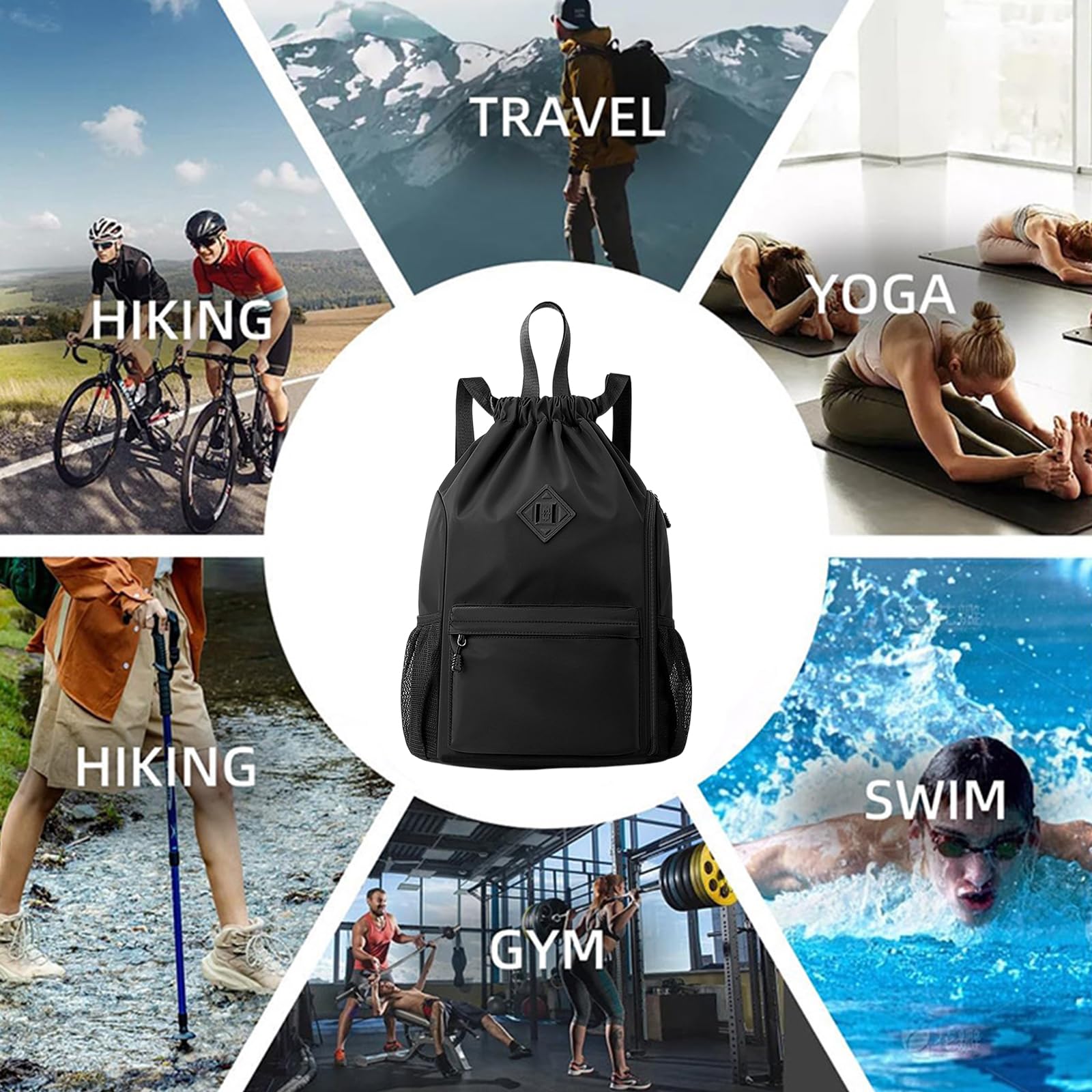 Mochila de cuerda resistente al agua con compartimento para zapatos, gran capacidad, bolsa deportiva