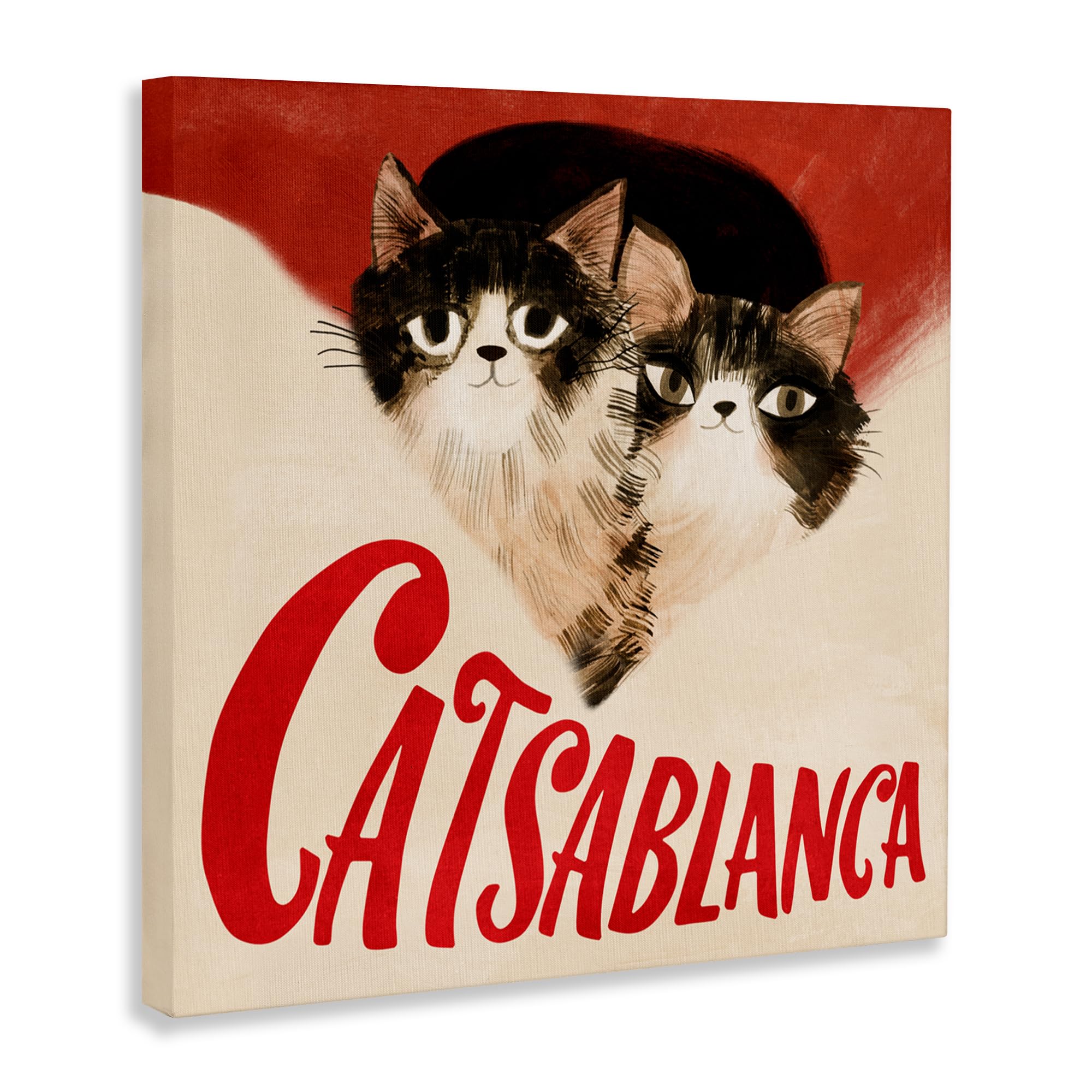 Stupell Industries Catsablanca Lustiger Retro-Film auf Leinwand, Wandkunst, Design von Planet Cat von Angie Rozelaar, 30 x 30 cm
