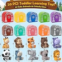 Vista 5 de Juguetes de aprendizaje para niños de 1, 2, 3 años, 20 juguetes de animales de safari, juguetes Montessori para contar, combinar y clasificar