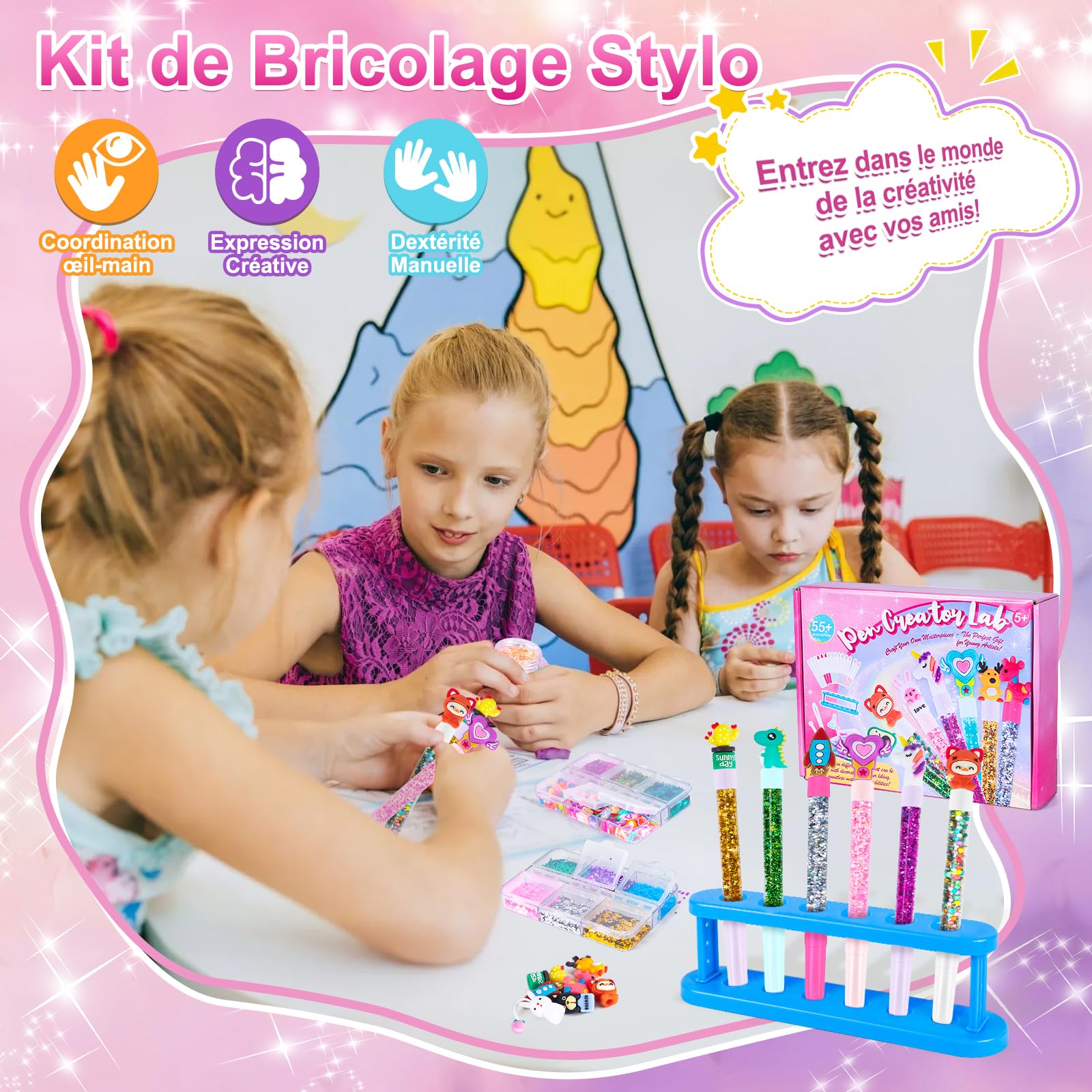 Kazzley Fabrique a Stylo, Kit de Creation Stylo avec 55+ Accessoires, Kit Loisir Creatif Enfant, idée Cadeau Fille 4 6 8 Ans, Activité Manuelle Enfants 5 7 9 10 Ans, Cadeau Anniversaire Fille Garcon