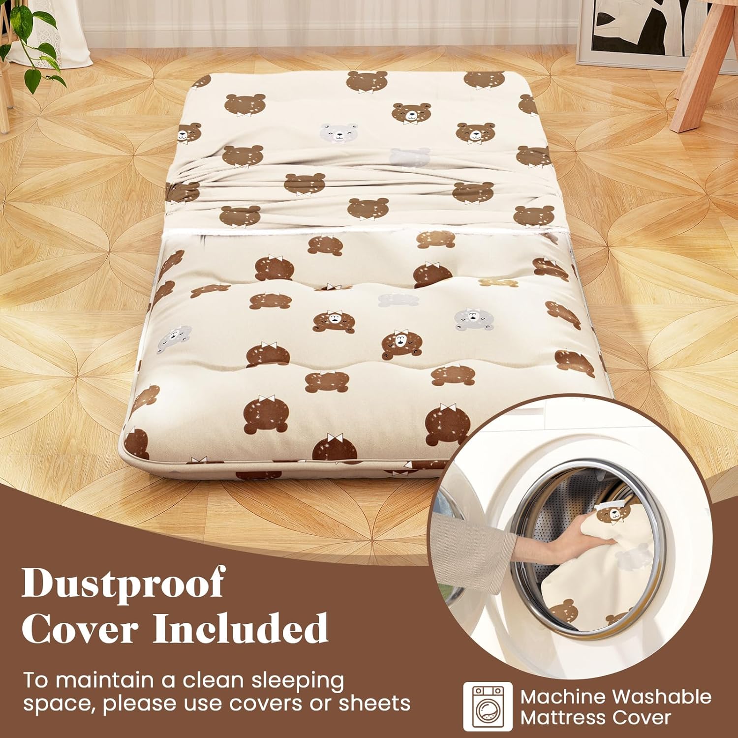 Giantex Japanese Floor Mattress, 4 Inch Futon Mattress w/Washable Cover & Storage Bag, Foldable Roll up Mattress Tatami Mat, Portable Sleeping Pad for Camping, Dormitory, Kids Floor Lounger Bed, Twin