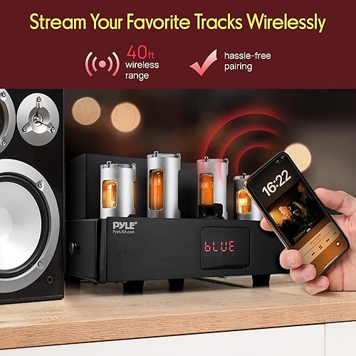 Miniatura 3 de Pyle Receptor amplificador Bluetooth con 4 tubos de vacío, sistema estéreo de audio doméstico de alta fidelidad de 500 W, lector USB, entradas de