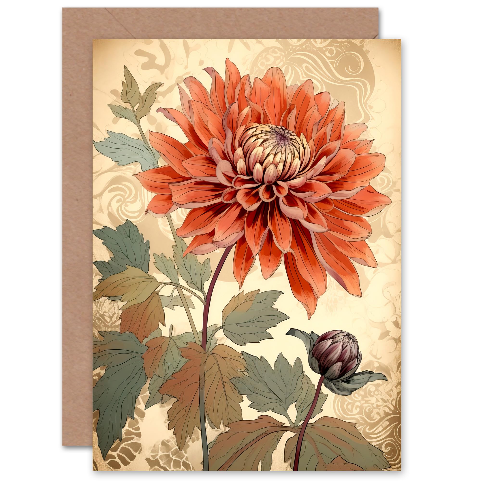 Pastel Orange Dahlia Flower Patterns Birthday Thank You Blank Greeting Card