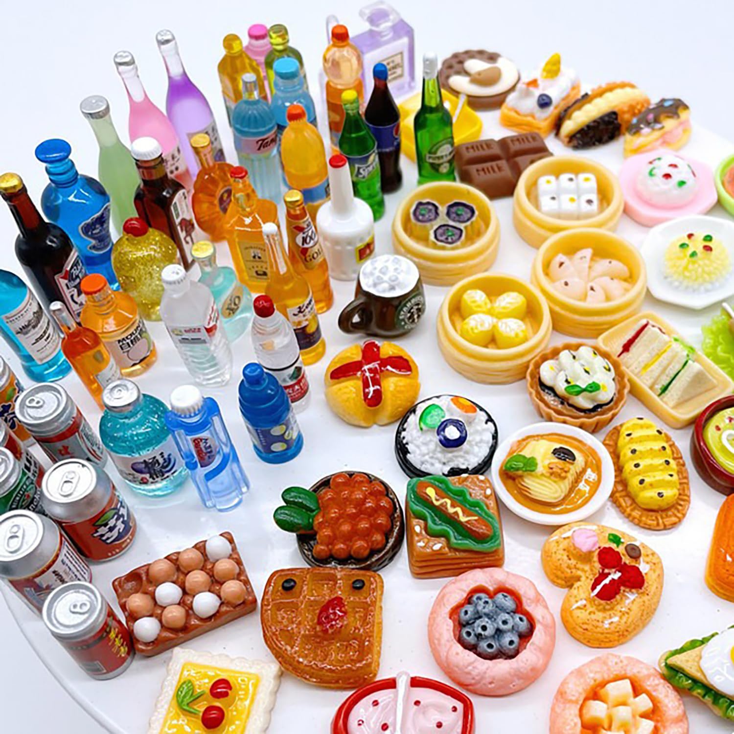 80-teiliges Mini-Lebensmittel-Spielzeug – 60 Essen & 20 Flaschen, Harz-Miniatur Für Puppenhäuser & Deko