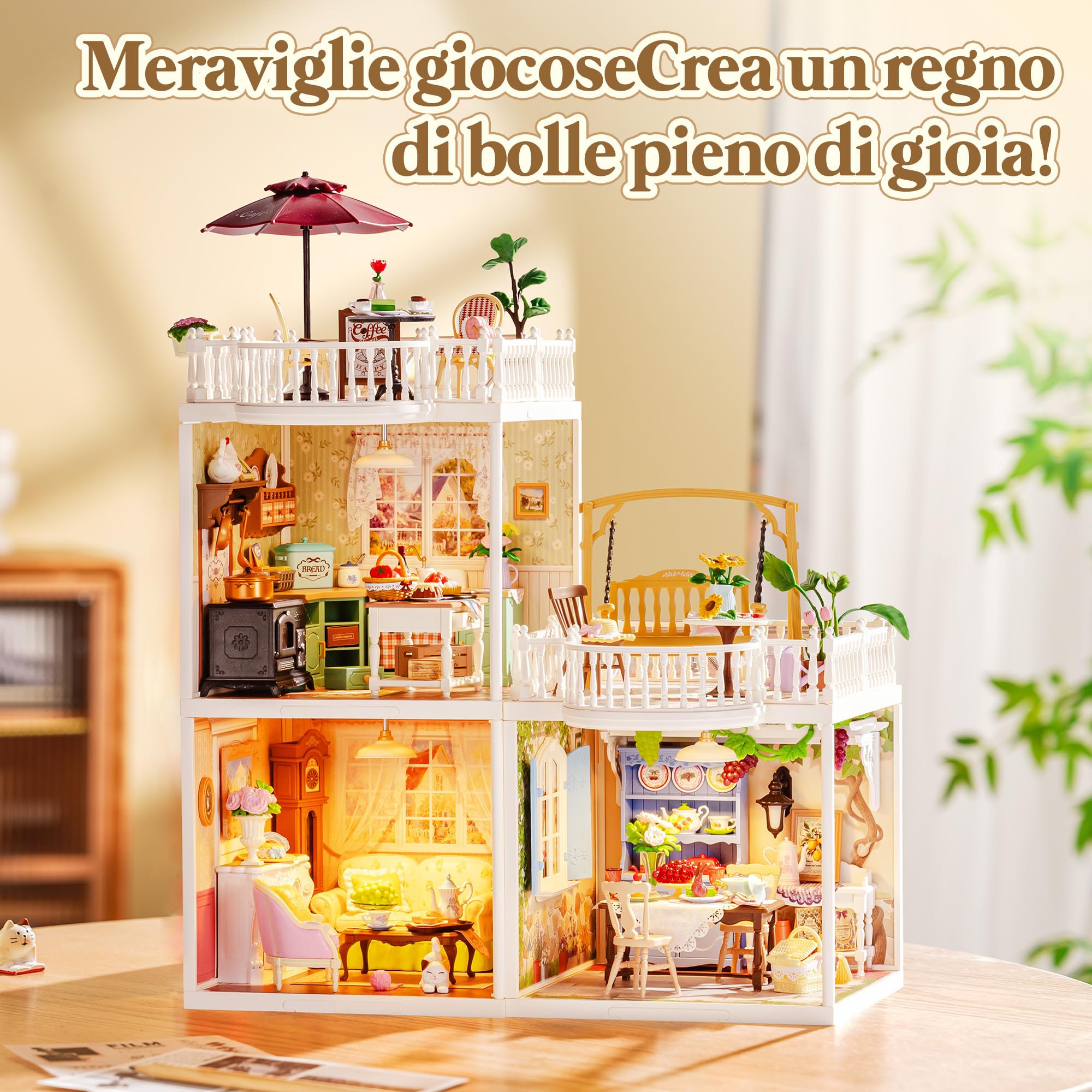 Rolife Super Creator Modellismo Casa in Miniatura da Costruire Kit Fai da te Per Adulti Kit di Costruzione di Mini Casa Scatola Espositiva Impilabile Senza Colla (Farmhouse Kitchen)