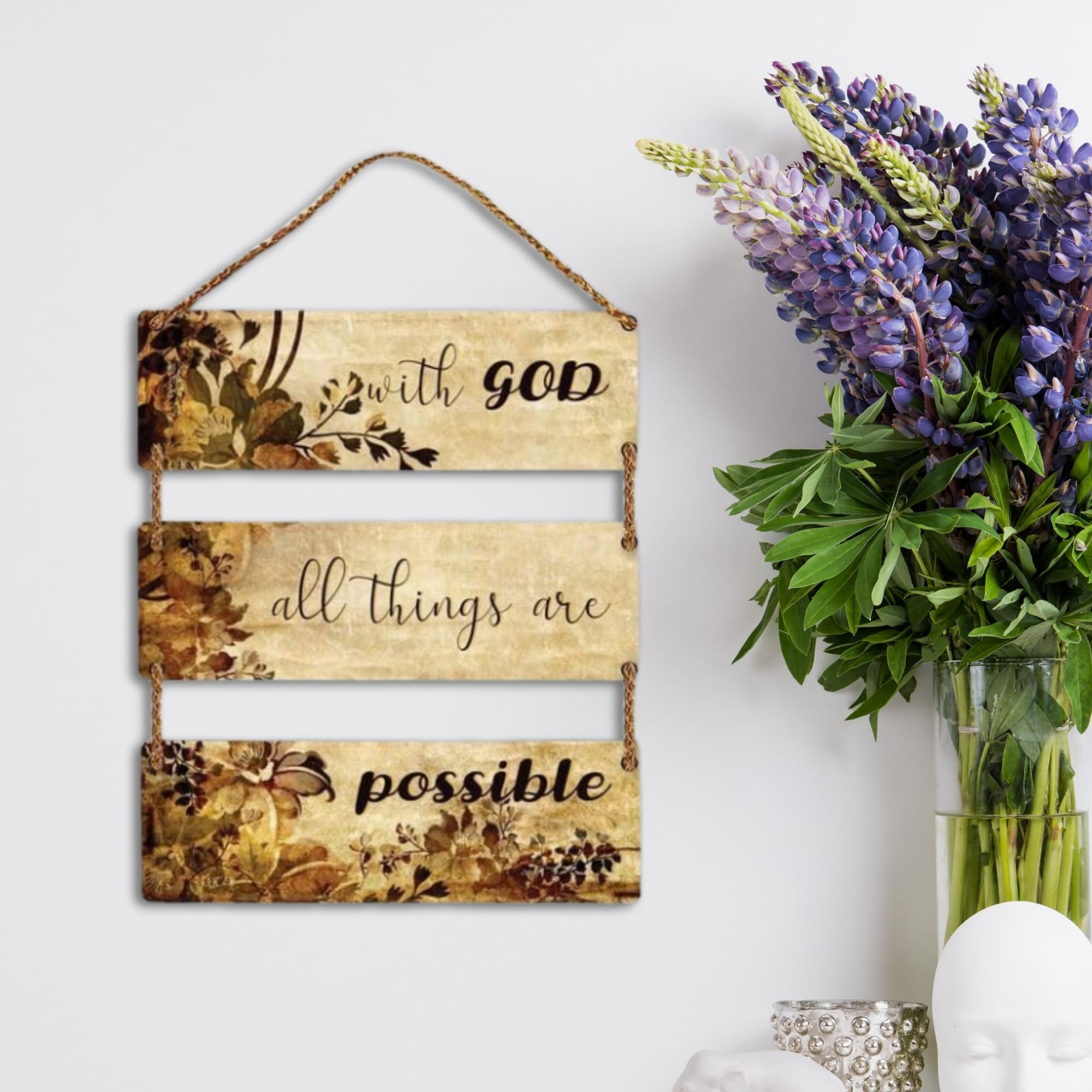 eCraftIndia With God All Things Are Possible Inspirational Bible Verse Christian Wooden Wall Hanging for Living Room Home Decoration Office | Gift for Housewarming Christmas Birthday-image-6