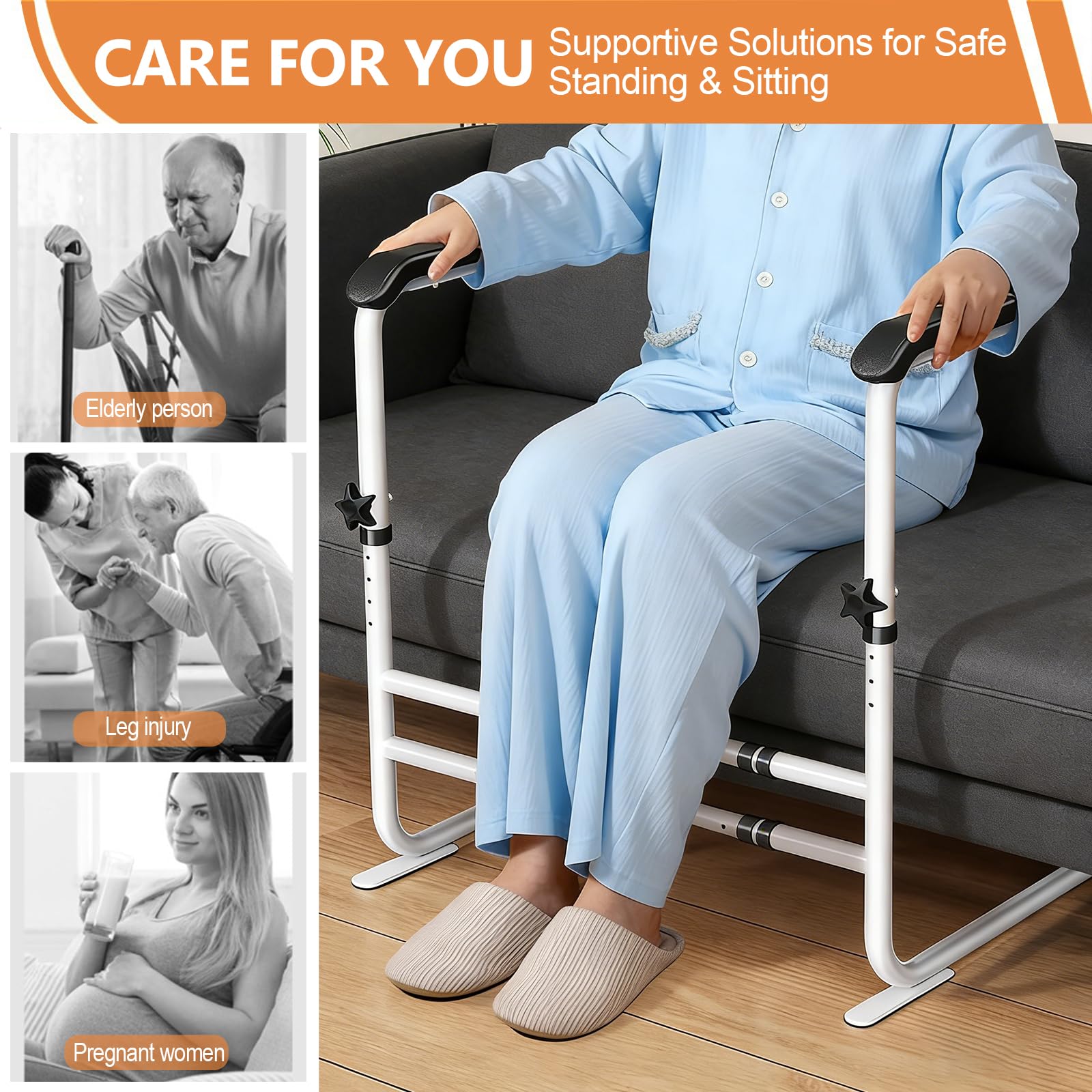 Ayuda para Levantarse del Sofá y Sillón para Personas Mayores, Soporte Ajustable con Capacidad de 200 kg, Altura y Anchura Regulables, Asas Antideslizantes – Ayuda a la Movilidad para Sillón y Sofá
