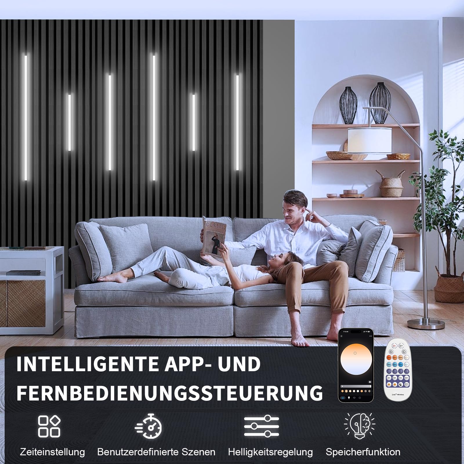 LED Pannelli Fonoassorbenti, 6 Pezzi 2700K-6500K Bianco Caldo a Freddo, Striscia LED Dimmerabile Compatibile Alexa, Autoadesiva con Controllo APP e Telecomando per Pannelli Acustici (40*2+60*2+90*2cm)