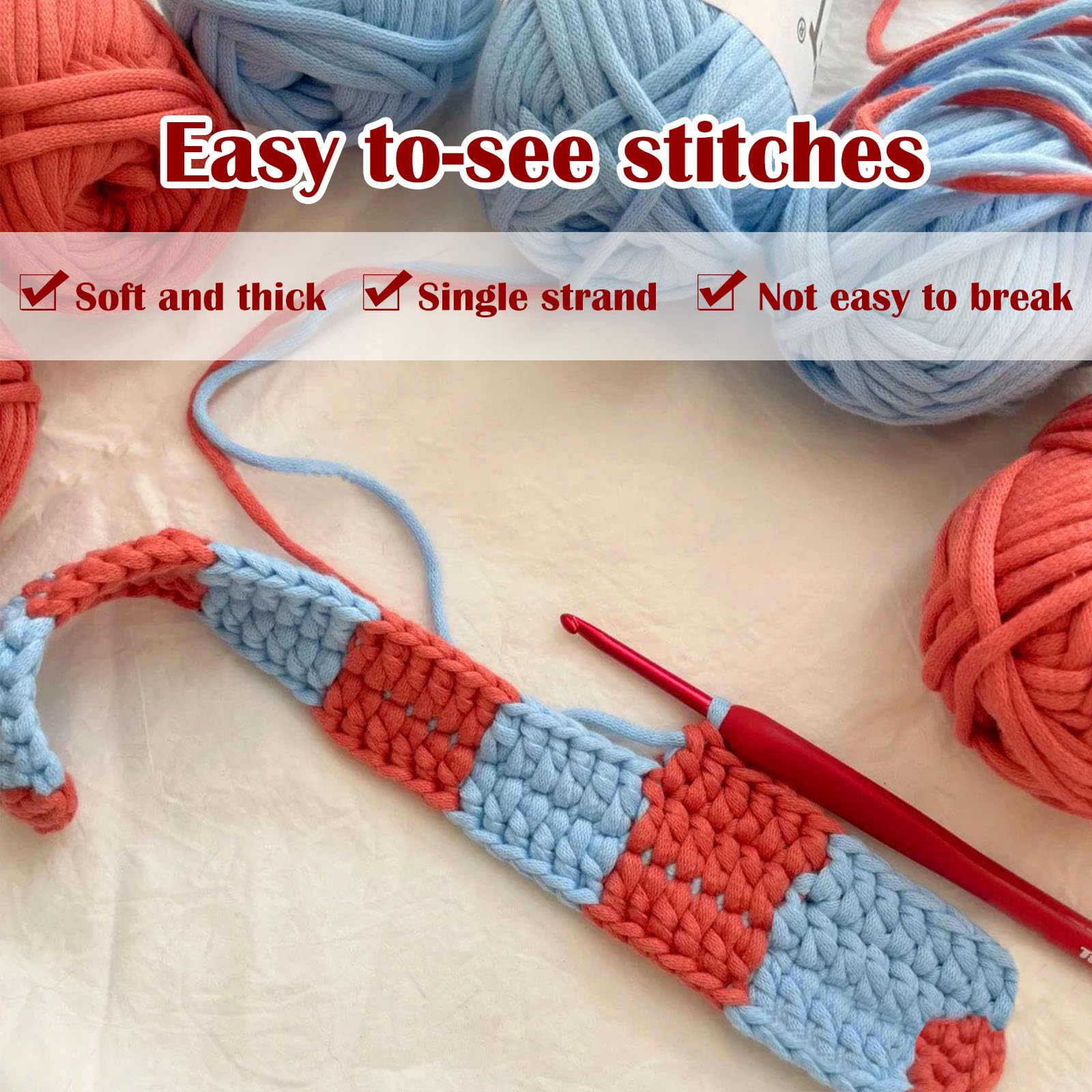 10 × 50 g Anfängergarn-Set zum Häkeln und Stricken, Baumwoll-Nylon-Mischgarn für Handarbeiten, Taschen, Korbpuppen und Kissen A