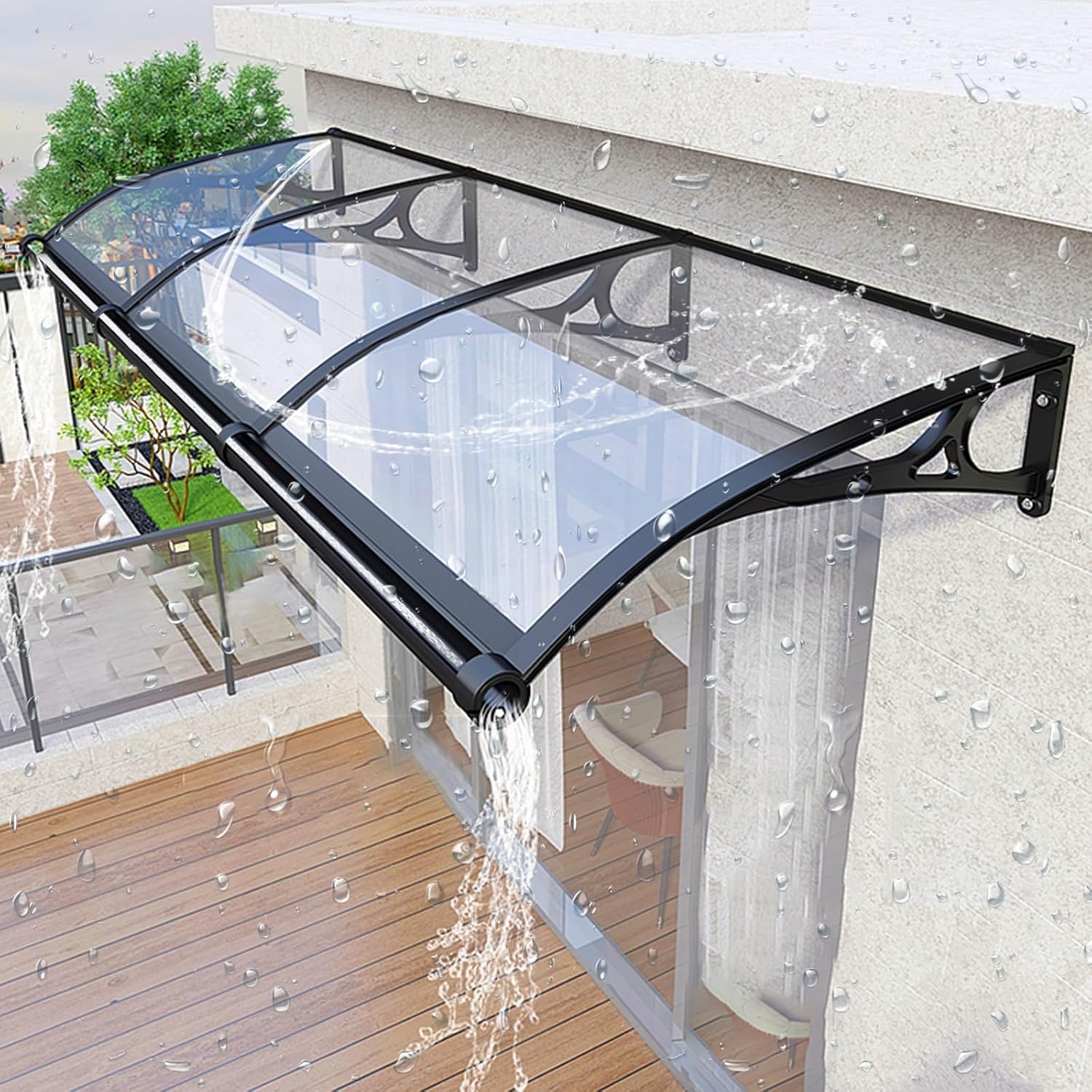 LWJSOCP Outdoor Door Canopy ning Polycarte Curved Rain Shelter for Back Door & Porch UV Protect with Rain Gutters 100x200cm ow & Rain Shield