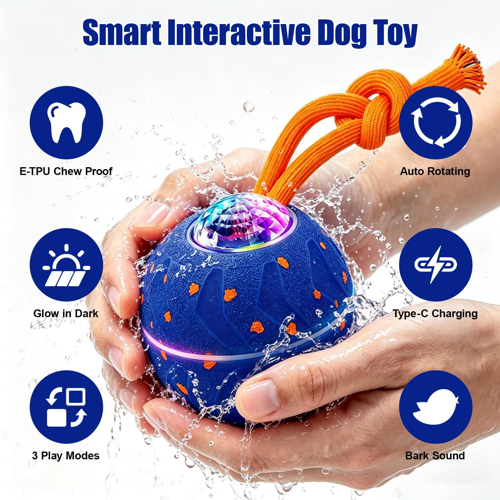 Jouet interactif intelligent pour chien, jouet d'enrichissement pour chien, balle d'aboiement pour chien, matériau E-TPU, jouet électrique à mouvement automatique et roulant pour chien avec