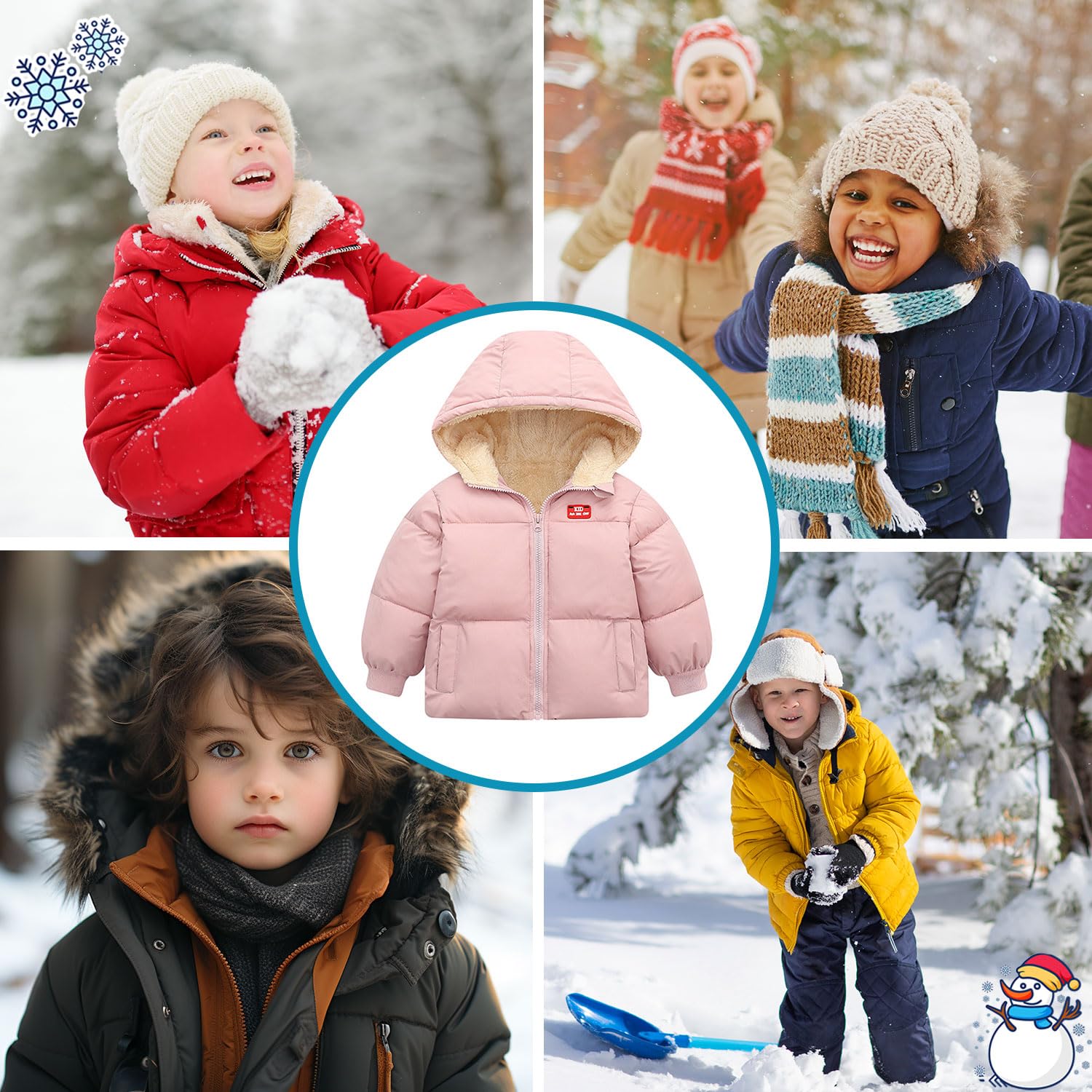 Kids4ever Abrigo de invierno para bebés y niñas, chaqueta con capucha y cremallera, resistente al viento, forro polar cálido, traje de nieve con dos bolsillos, 12 meses-5 años