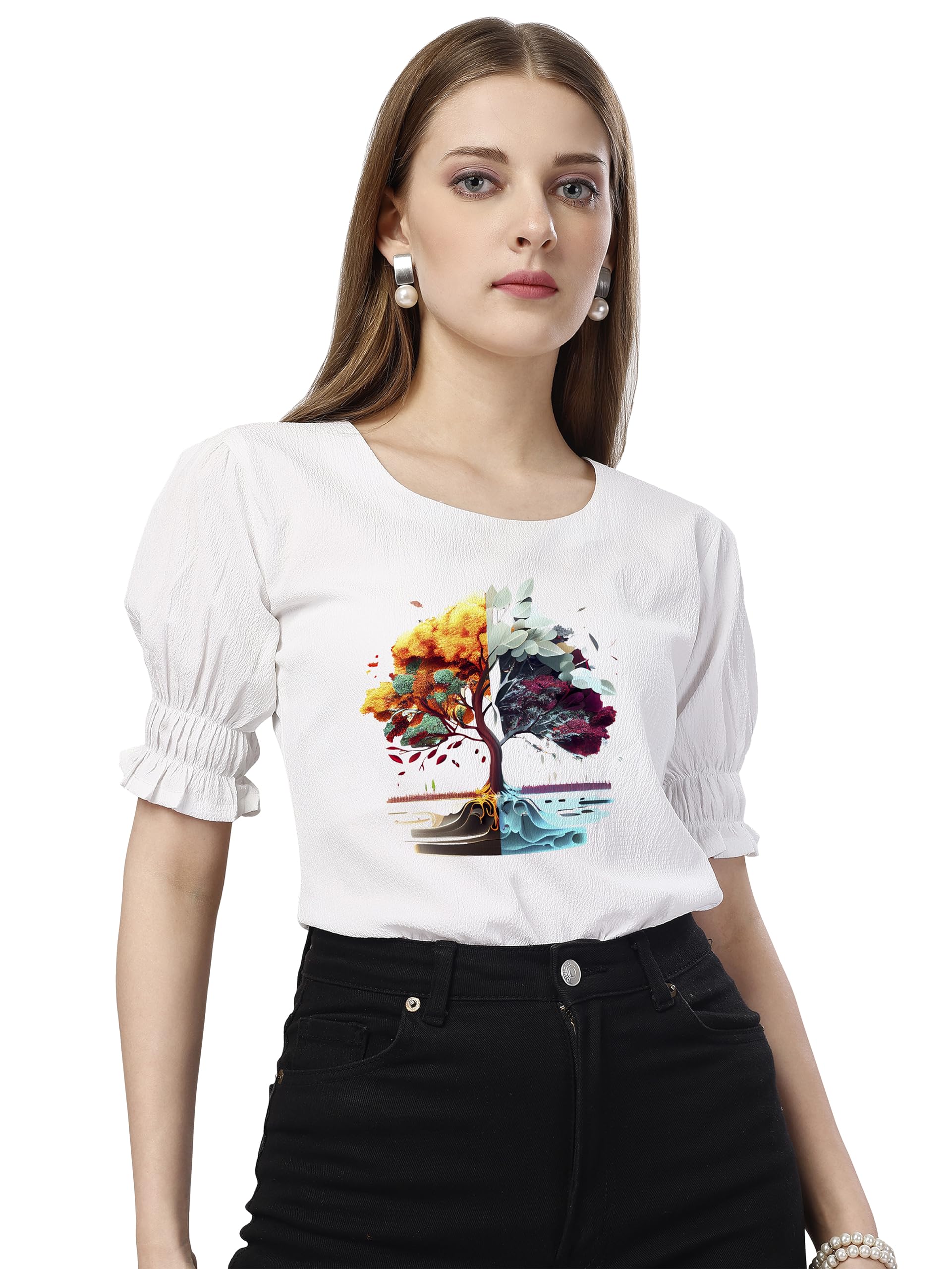 Women's Cotton Blended Textured Printed Casual Wear Top-image-34