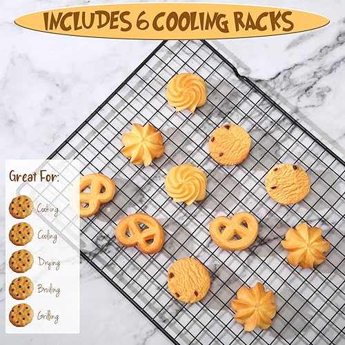 Miniatura 4 de Harloon 6 rejillas de enfriamiento para cocinar y hornear, juego de alambre de rejilla seguro para horno, resistente acero al carbono,