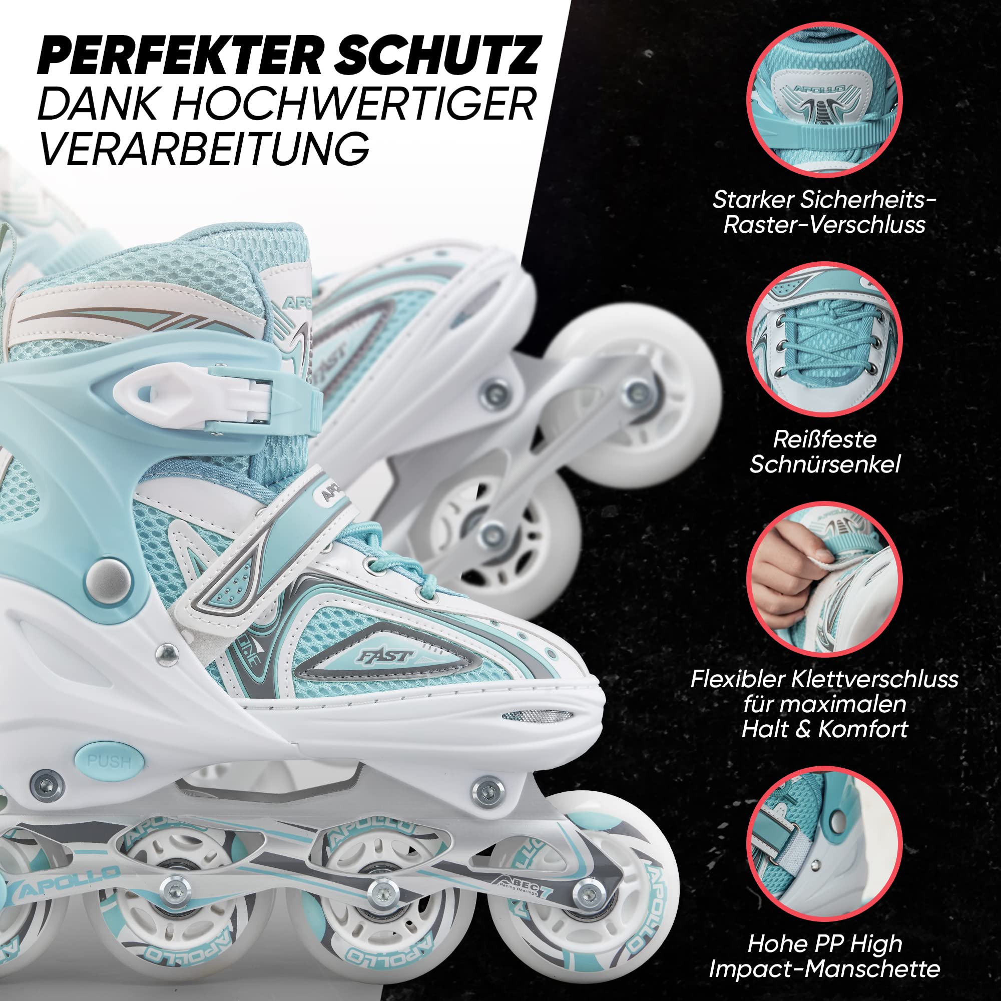 Apollo Super Blades, größenverstellbare Inline Skates für Damen und Kinder, Inliner für Erwachsene, Mädchen und Jungen in den Größen 31–42, LED Inline-Skates