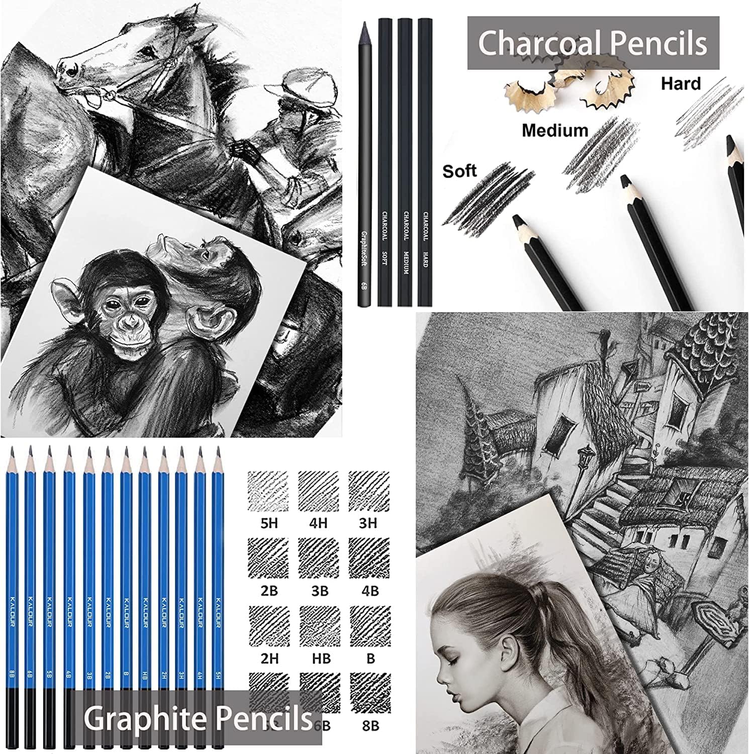 145 Kit professionale in grafite di carbonio per acquerelli e matite da disegno artistico, per professionisti, principianti, artisti, adolescenti, adulti, forniture complete con nucleo ad olio