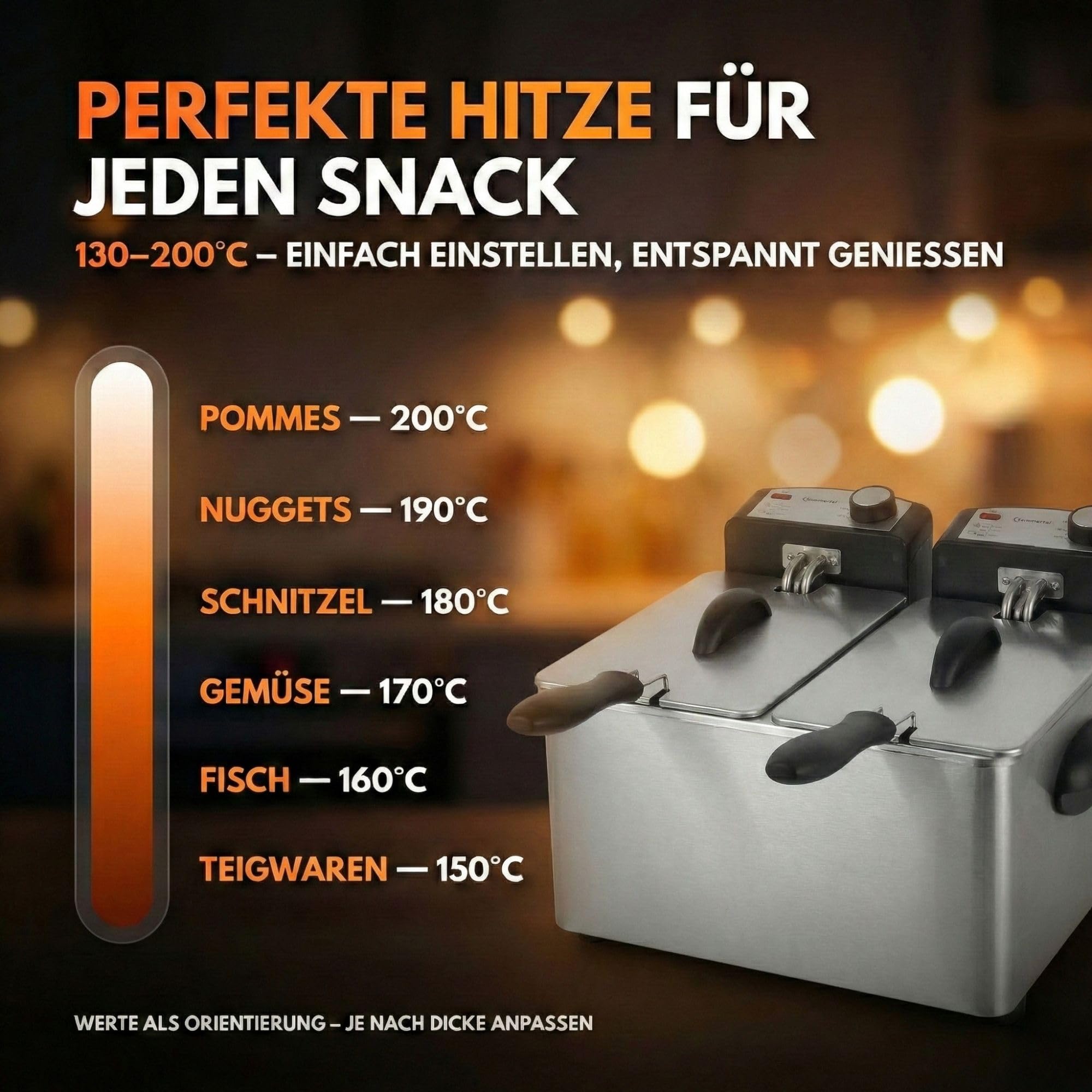 Sommertal DF3600 Doppel Fritteuse mit Öl 2x 3L 3600 Watt | Edelstahl Fritteuse mit 2 getrennten Heizkreisen | Fritteuse mit Fett 130–190°C | Deep Fryer für Pommes