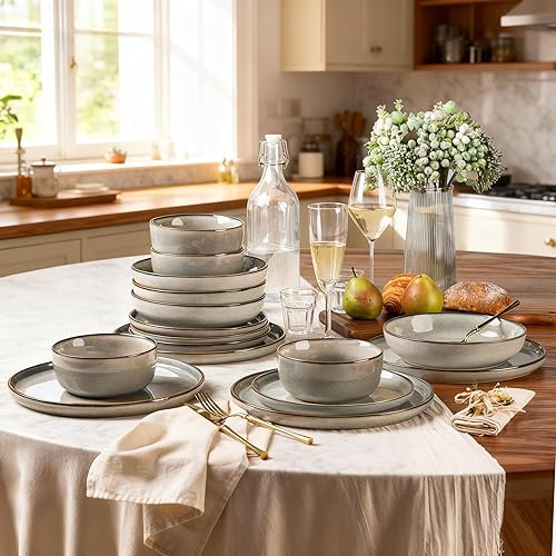 Miniatura 9 de GBHOME Juego de vajilla de cerámica para 4, juego de 12 platos y cuencos de cerámica, platos esmaltados reactivos, resistentes a los arañazos, aptos