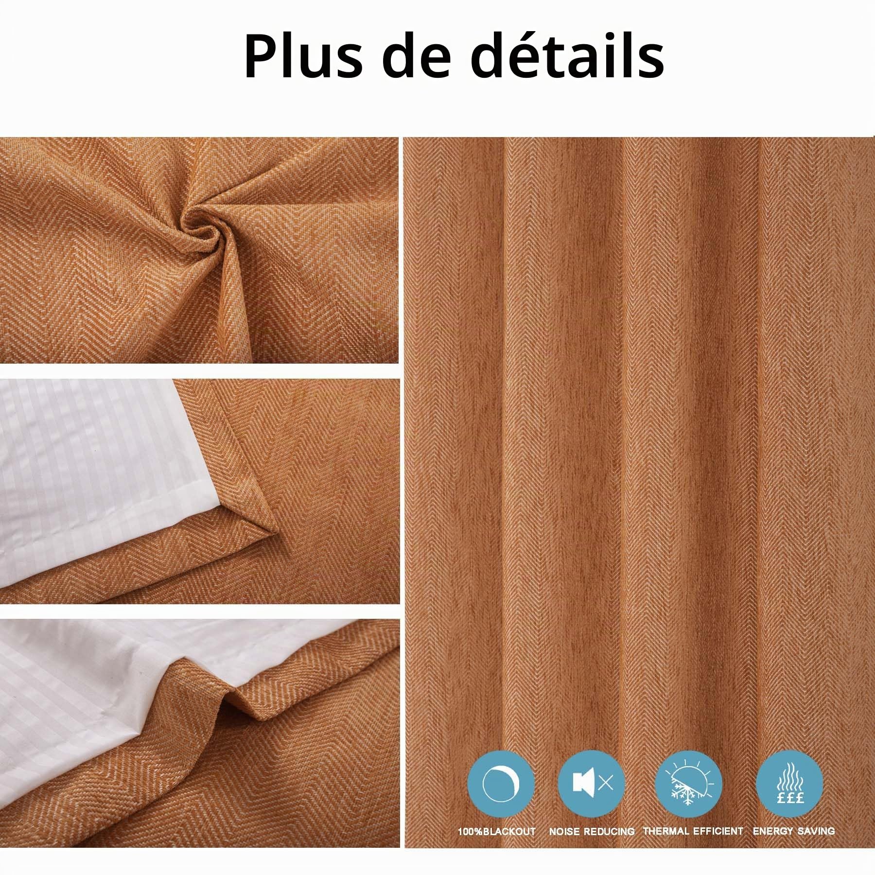 always4u Lot de 2 Rideaux Occultants à Chevrons avec Œillets, 100% Opaques, Isolation Thermique, Texture Douce et Agréable, pour Chambre et Salon, Orange, 245 x 140 cm