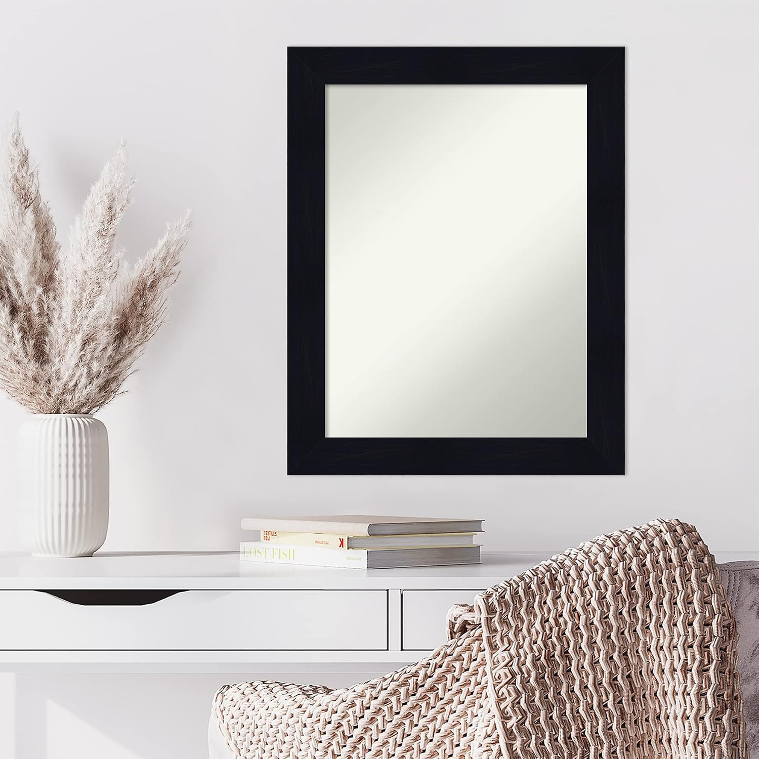 Amanti Art Blue Wall Mirror 28x22 Shiplap Navy Rectangle Bathroom Mirror for Wall Decor Living Room, Medium Country Rustic Wood Frame, Hangs Horizonally and Vertically, Bathroom Decor, Non-Beveled