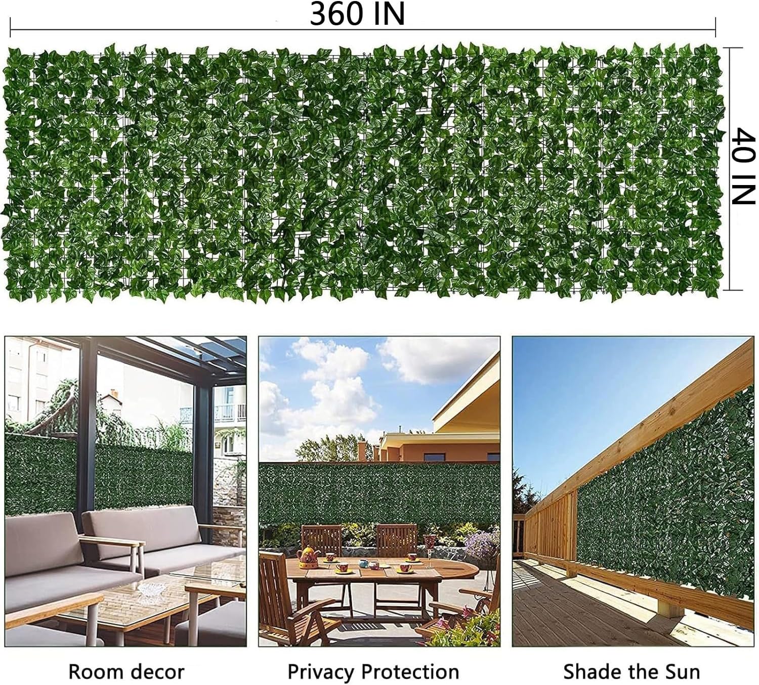 Privacy Fence Screen Artificial Ivy Grass Wall Screen 360x40 in Balcony Fence Privacy Screen Faux Vines Green Backdrop Fake Ivy Wall Panels Hedge Fence for Patio,Garden, Backyard Indoor Outdoor deocr