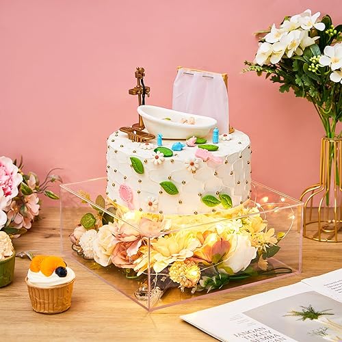 Miniatura 4 de 3 soportes cuadrados de acrílico para tartas, 3 niveles, transparente, rellenable, con cadena de luces LED, soporte para cupcakes con tapa para